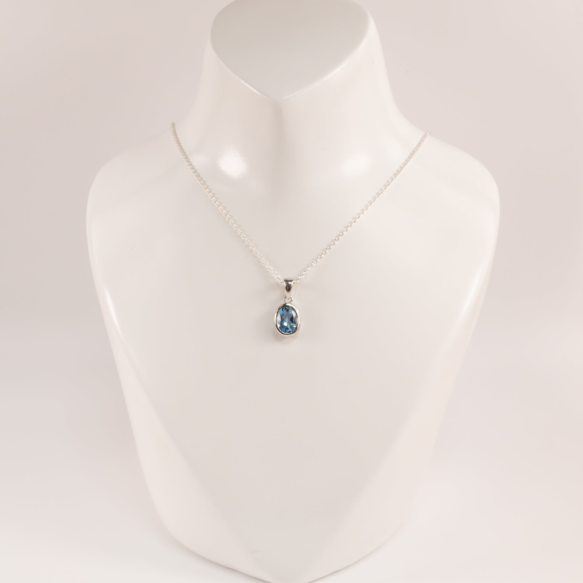 Sterling Silver Swiss Blue Topaz Oval Bezel Set Necklace