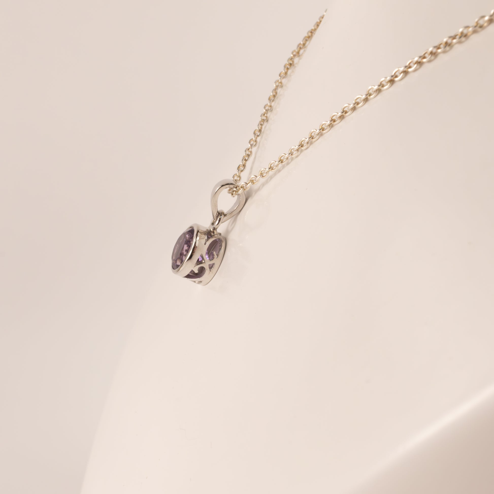 Sterling Silver Amethyst Round Bezel Set Necklace
