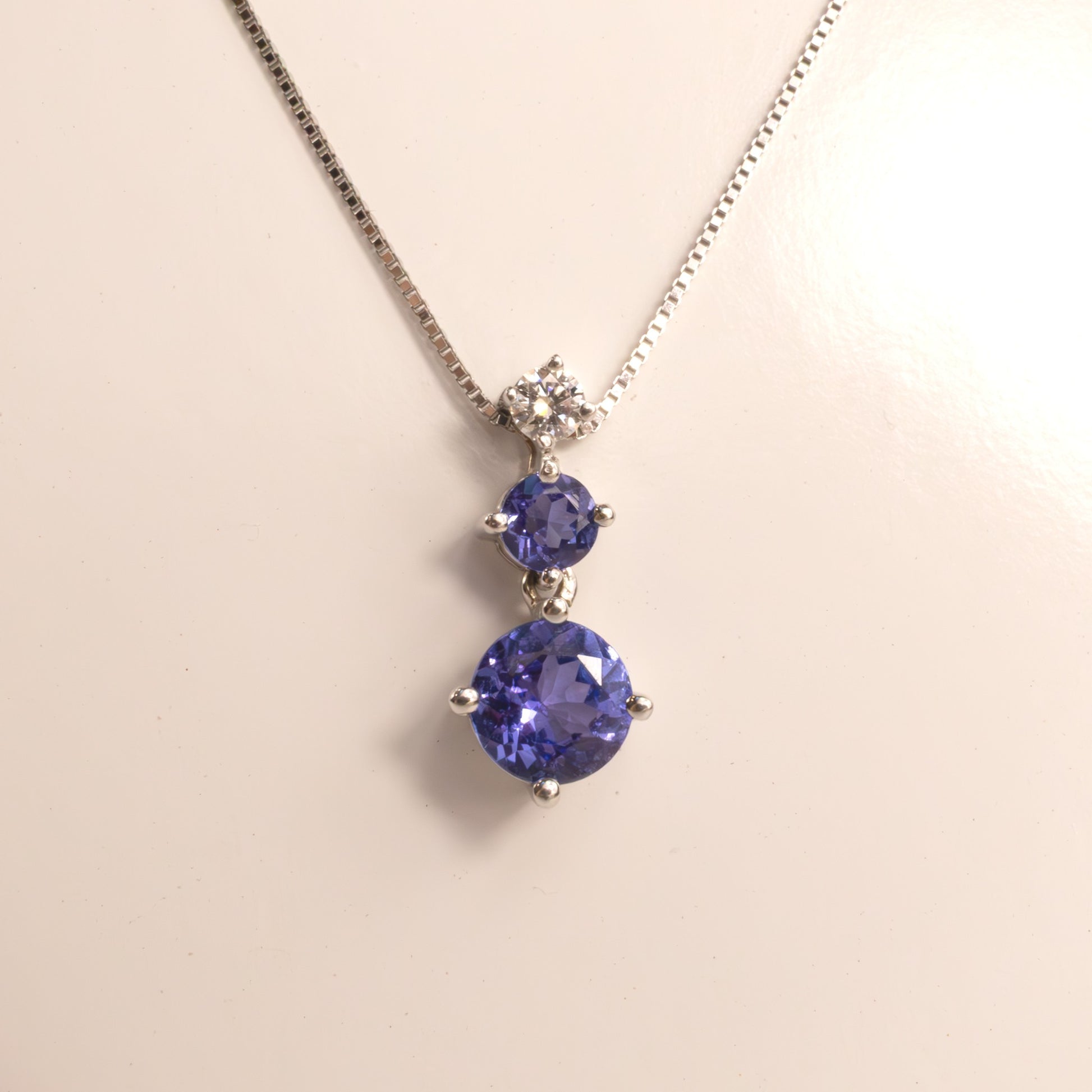 14KWG Tanzanite and Diamond Three Stone Necklace