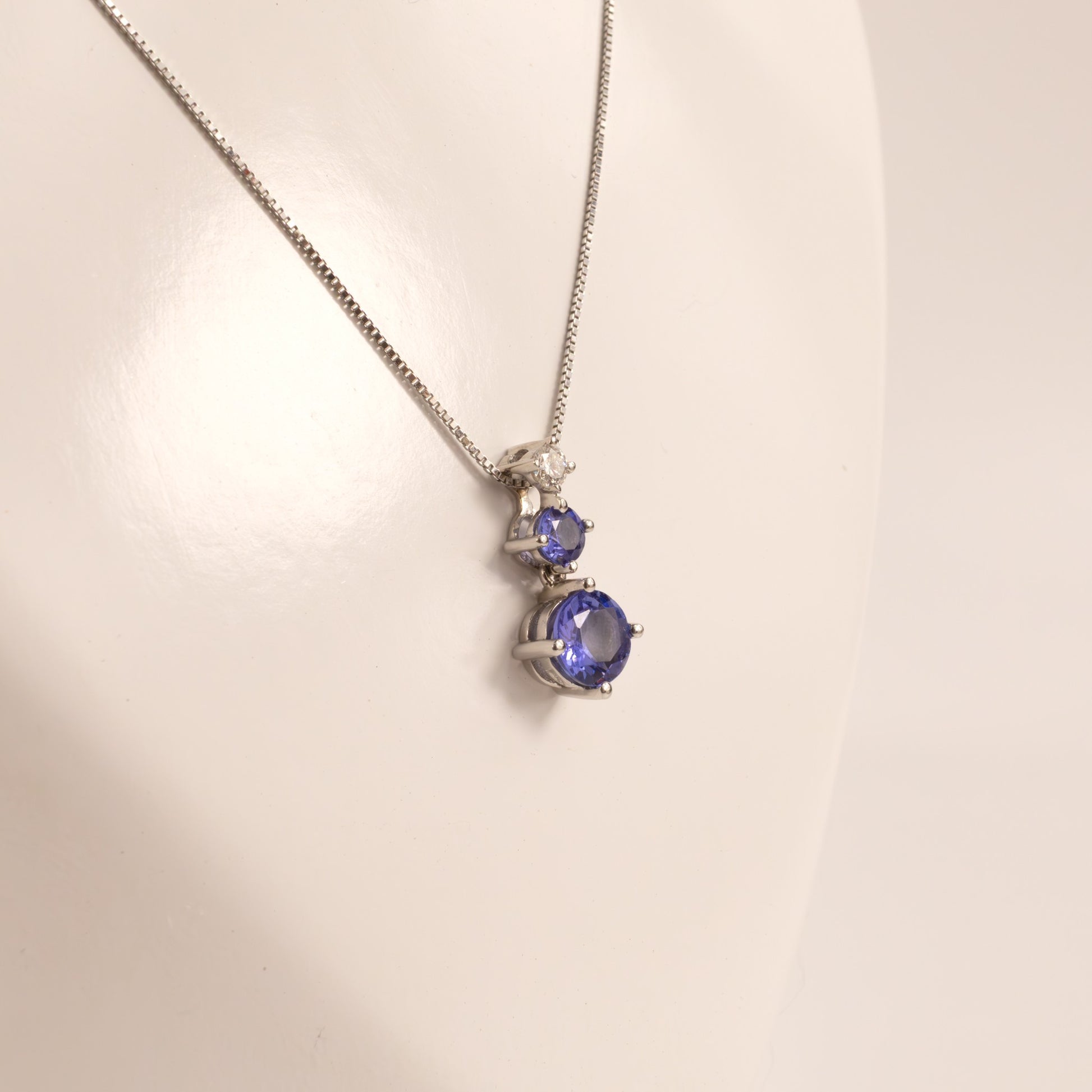14KWG Tanzanite and Diamond Three Stone Necklace