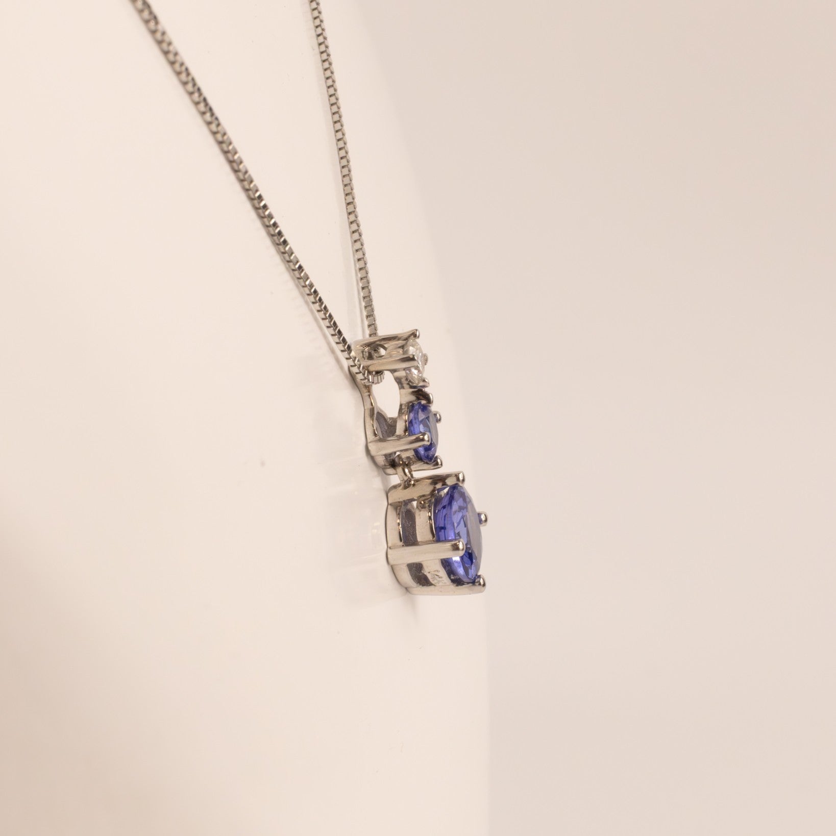 14KWG Tanzanite and Diamond Three Stone Necklace