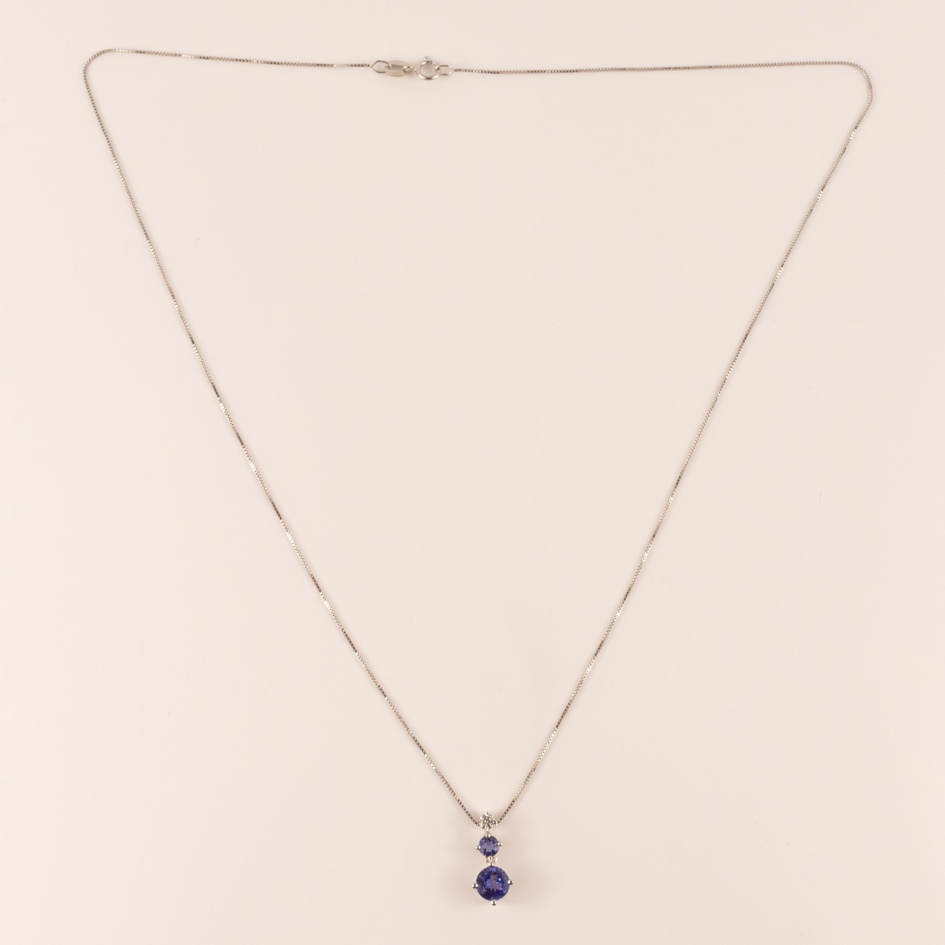 14KWG Tanzanite and Diamond Three Stone Necklace