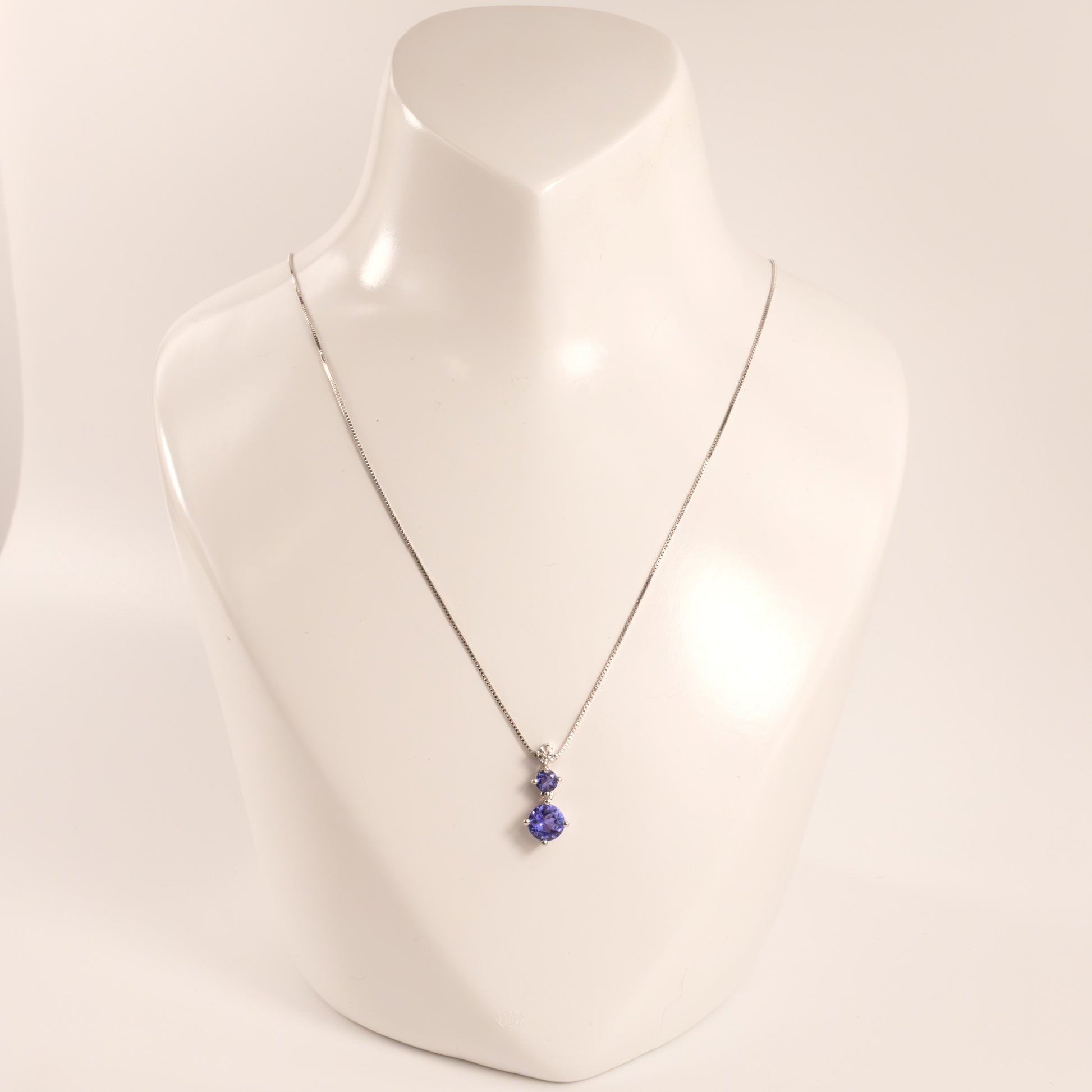 14KWG Tanzanite and Diamond Three Stone Necklace