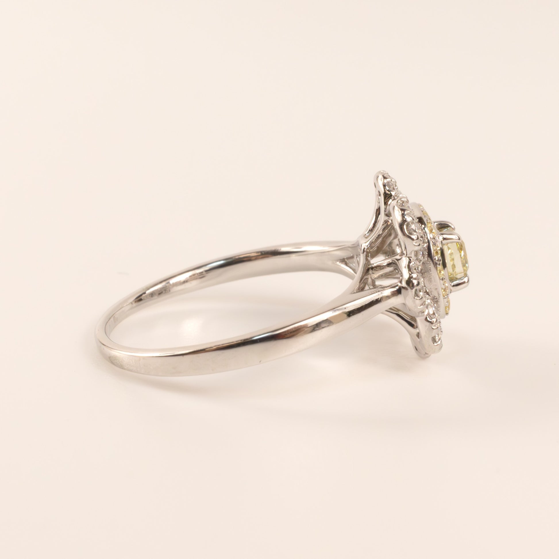 14KWG Fancy Yellow Diamond Flower Halo Ring