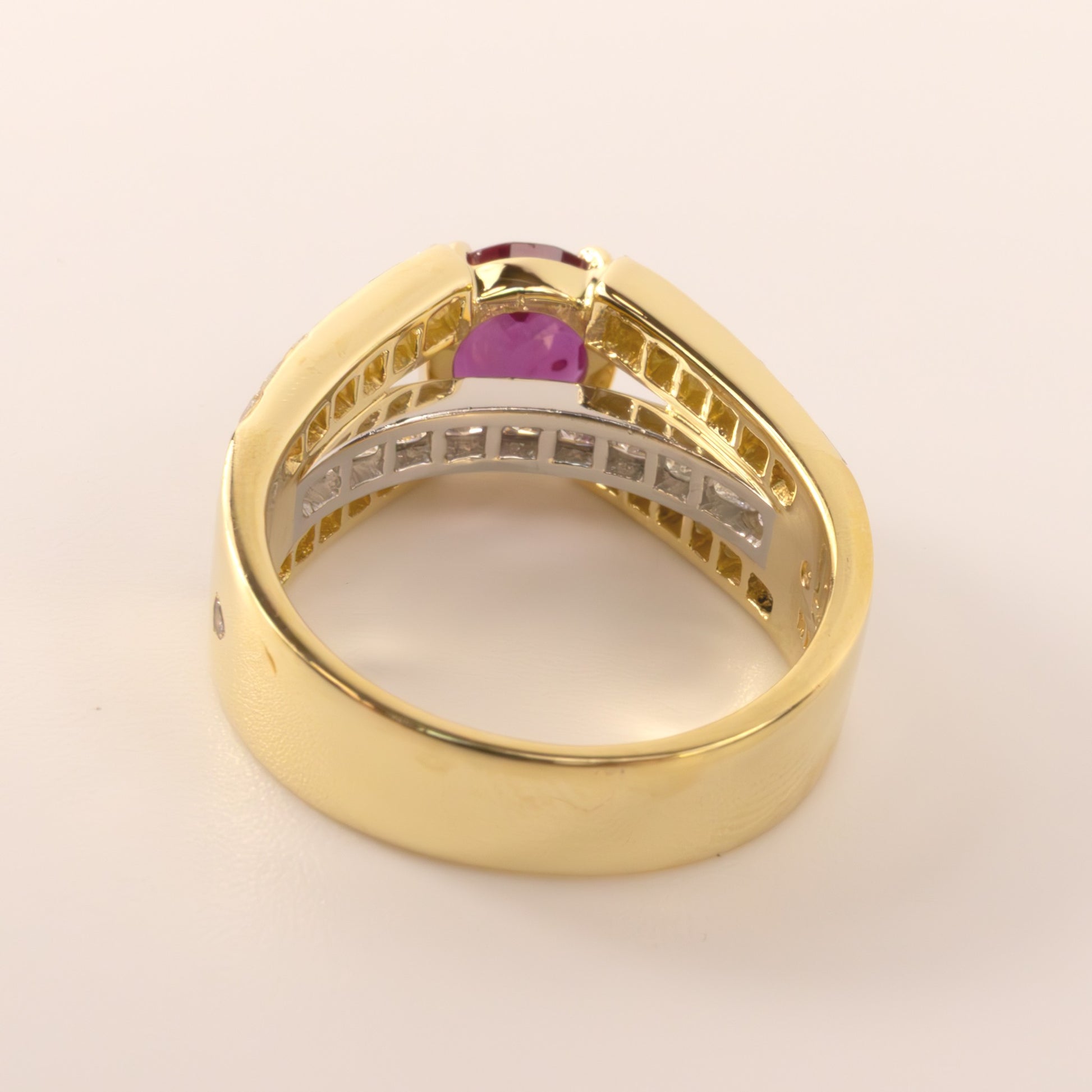 18KYG 7 Platinum Ruby and Diamond Three-Row Channel Set Ring