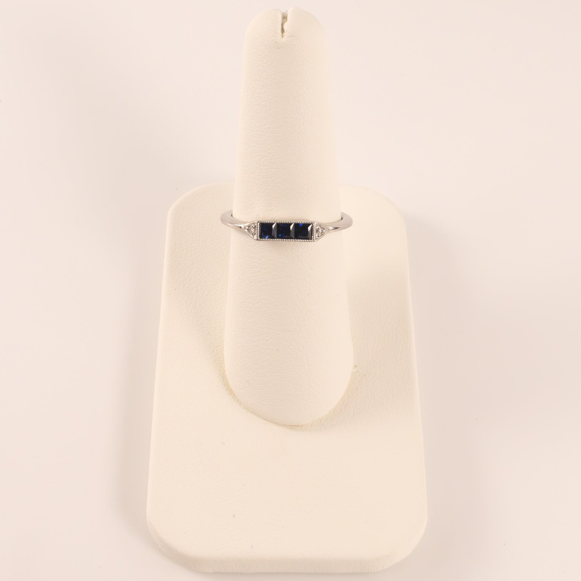 14KWG Blue Sapphire and Diamond Geometric Ring