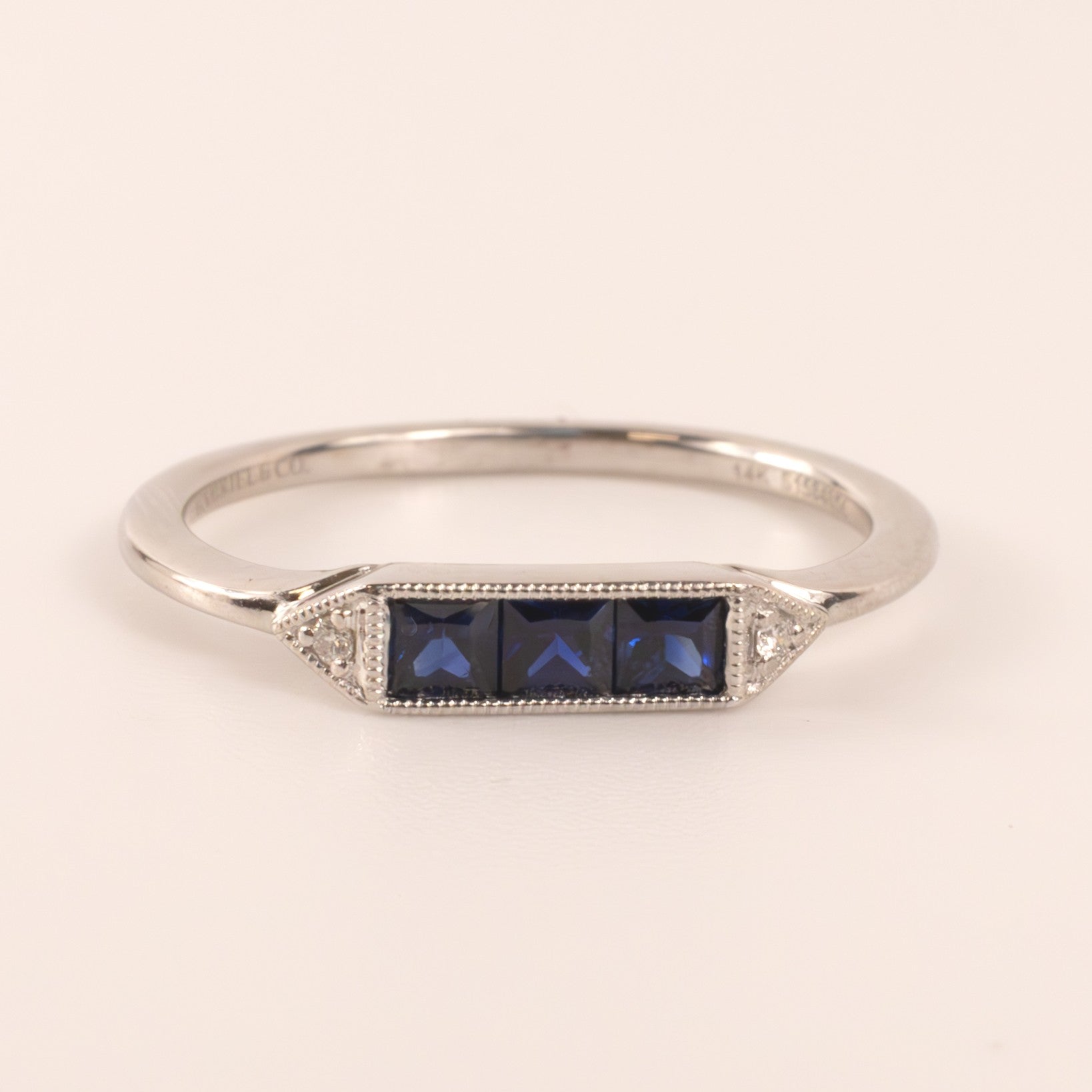 14KWG Blue Sapphire and Diamond Geometric Ring