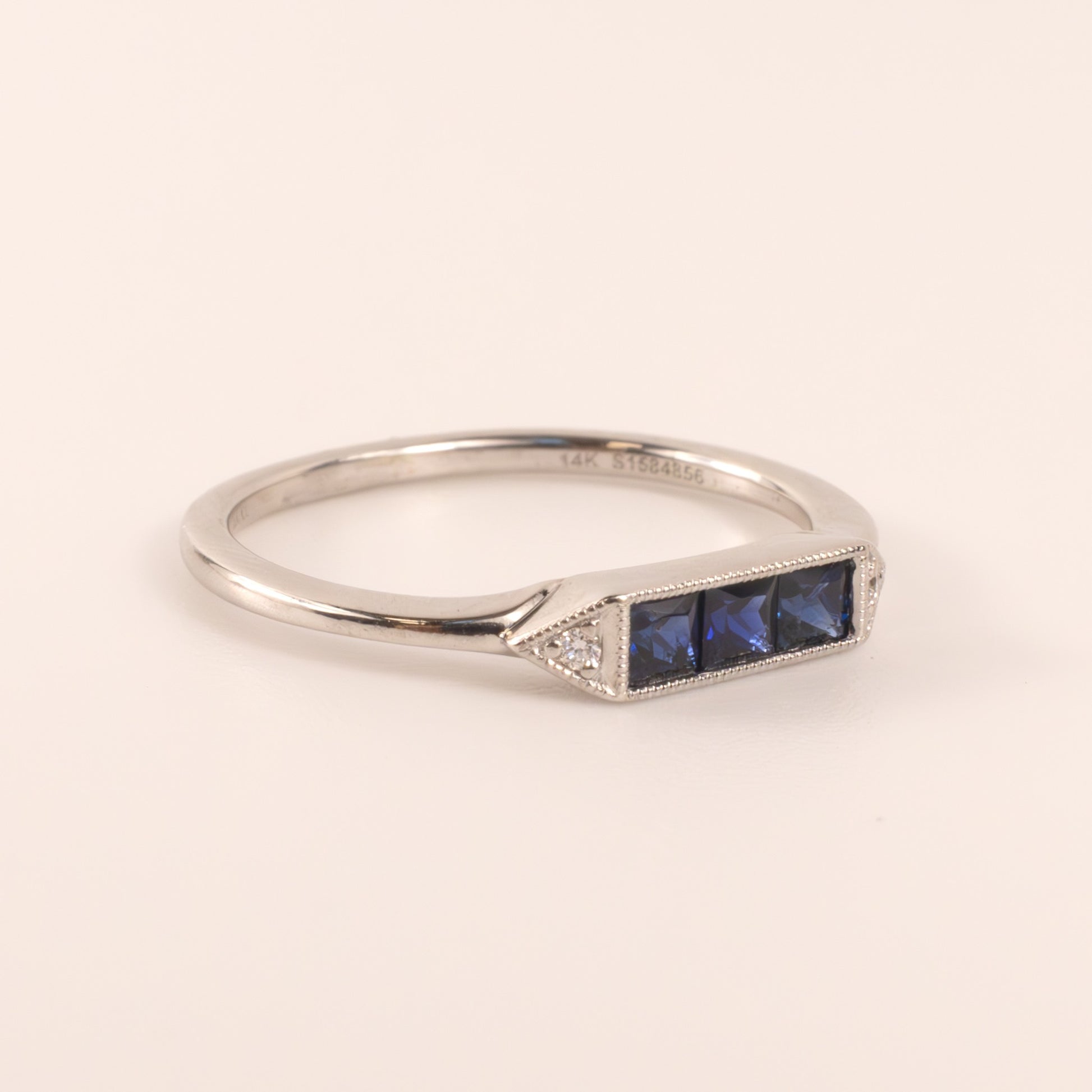 14KWG Blue Sapphire and Diamond Geometric Ring