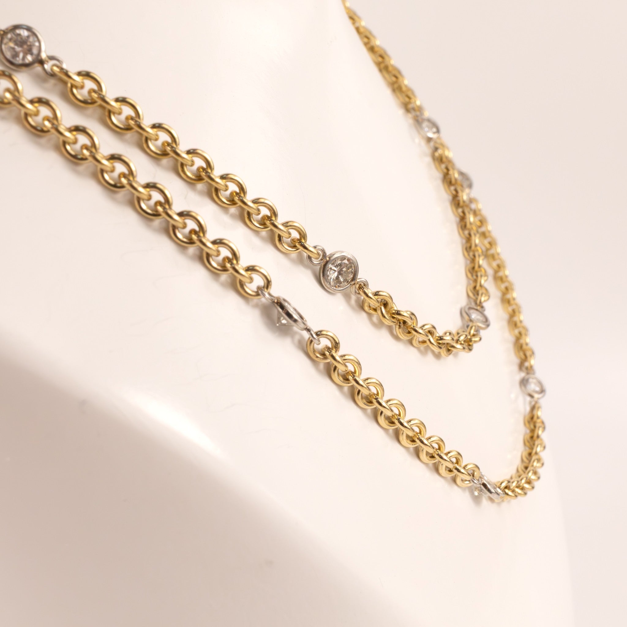 14KYG and Platinum Diamond by the Yard Double Strand Custom Marks Necklace