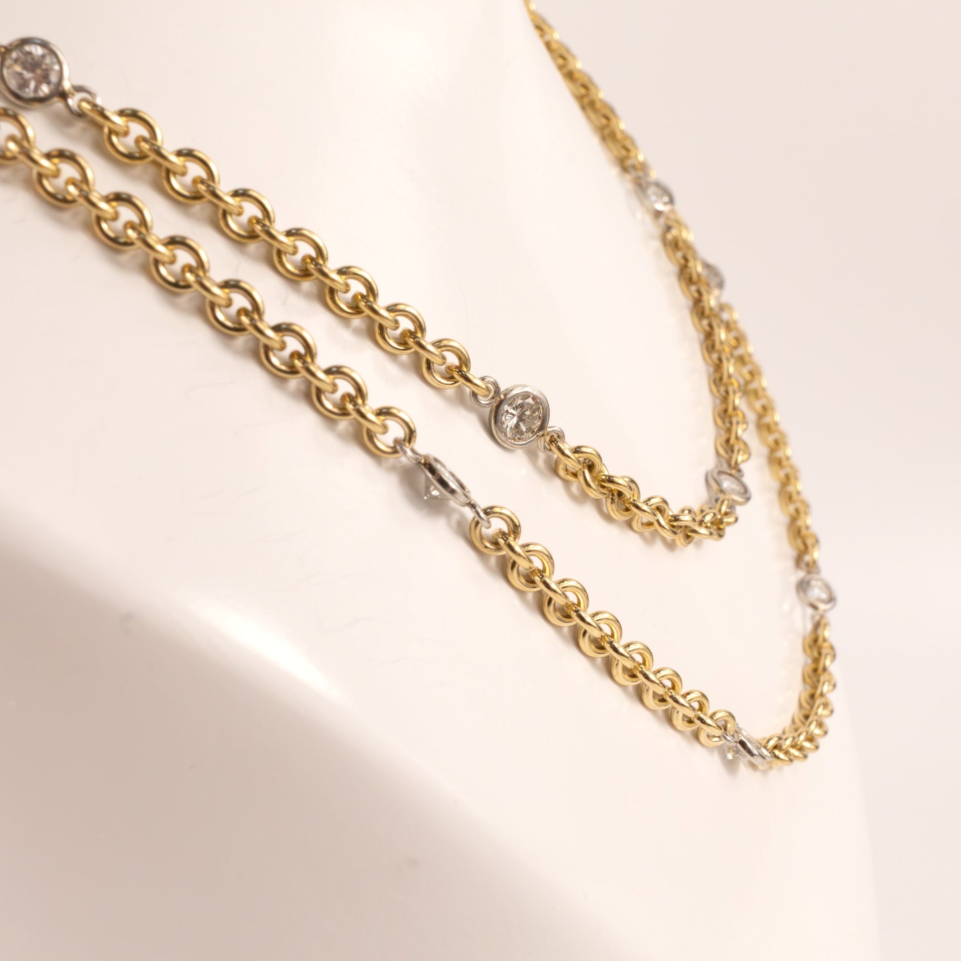 14KYG and Platinum Diamond by the Yard Double Strand Custom Marks Necklace