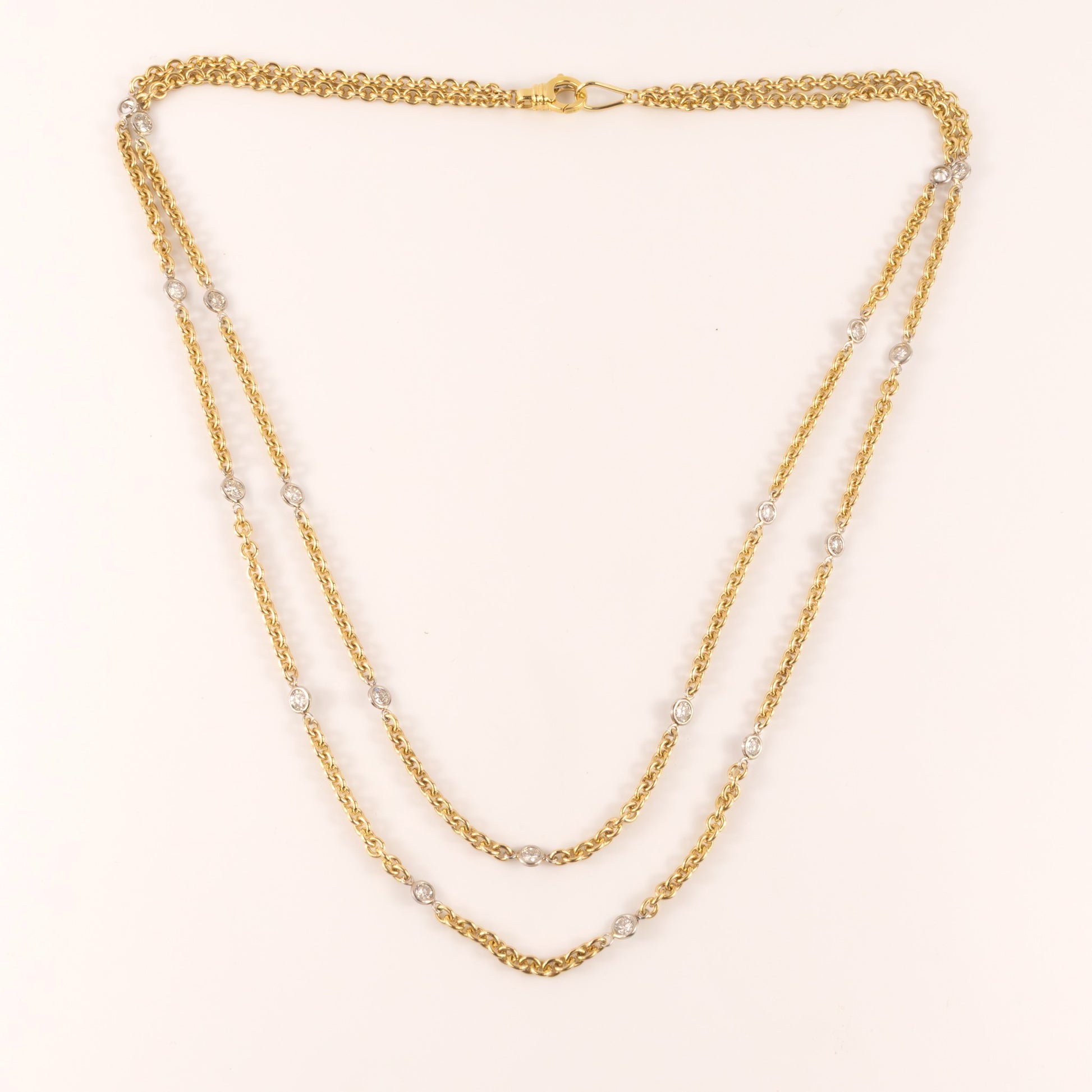 14KYG and Platinum Diamond by the Yard Double Strand Custom Marks Necklace
