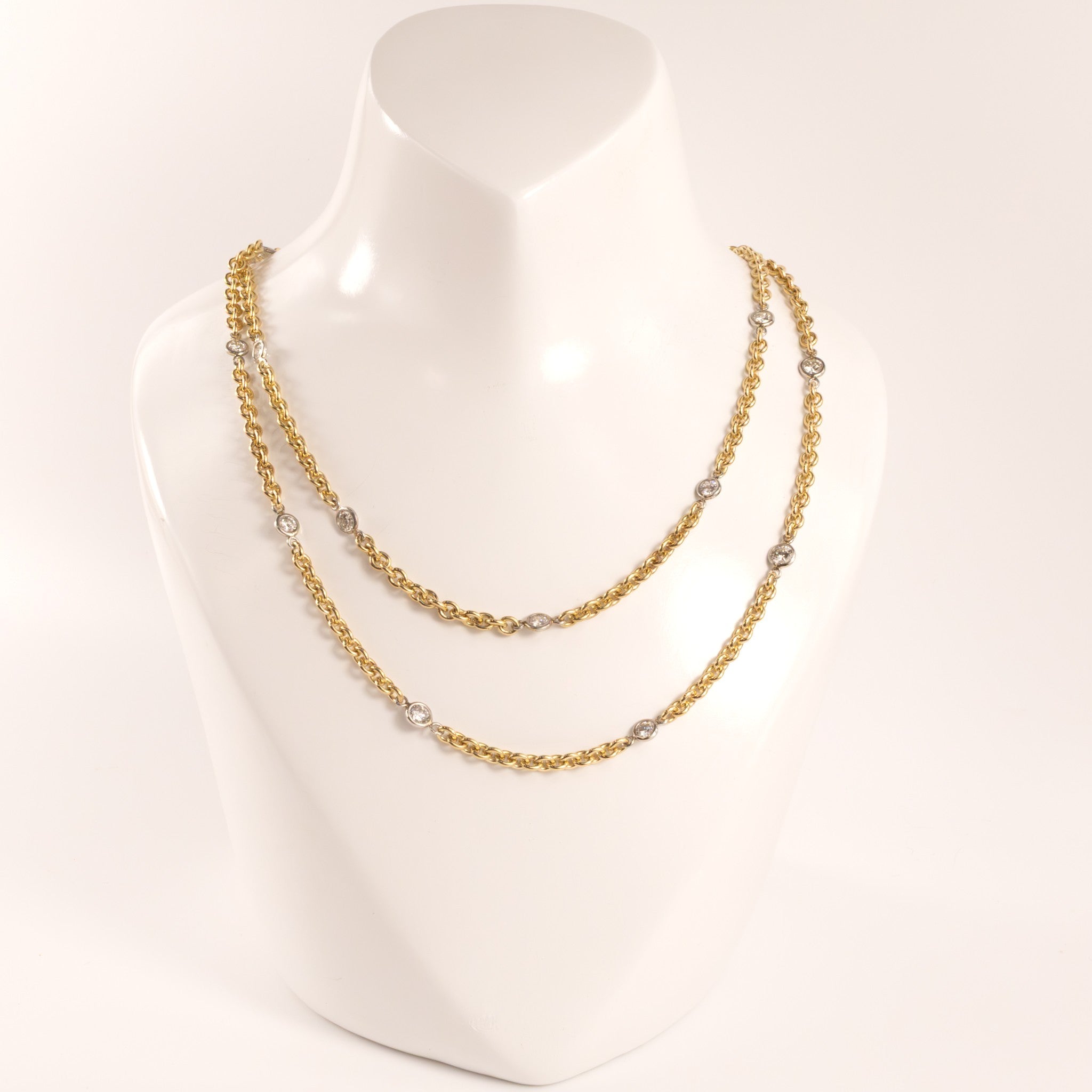 14KYG and Platinum Diamond by the Yard Double Strand Custom Marks Necklace