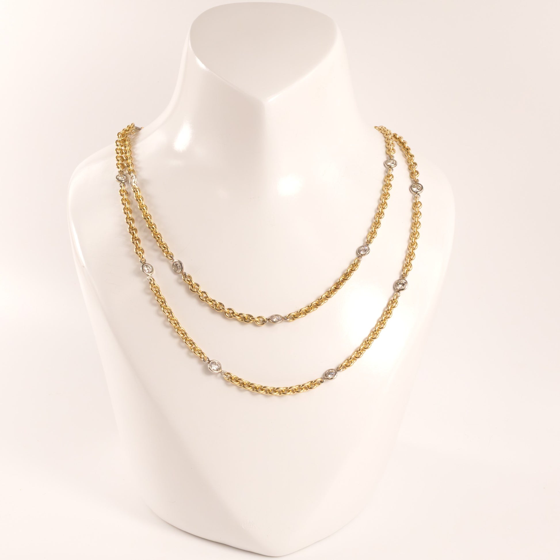 14KYG and Platinum Diamond by the Yard Double Strand Custom Marks Necklace