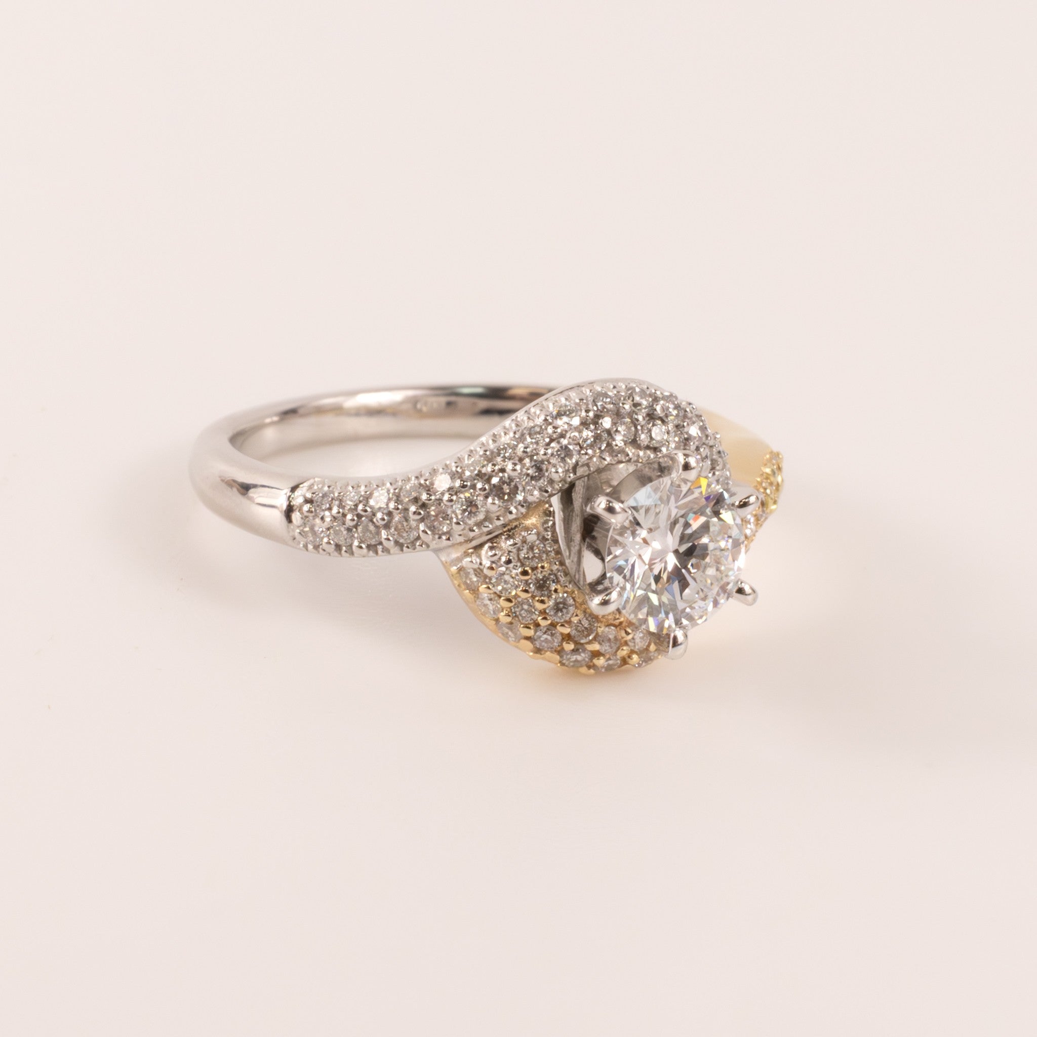 14K Two-Tone Diamond 0.47ct Bypass Halo Engagement Ring