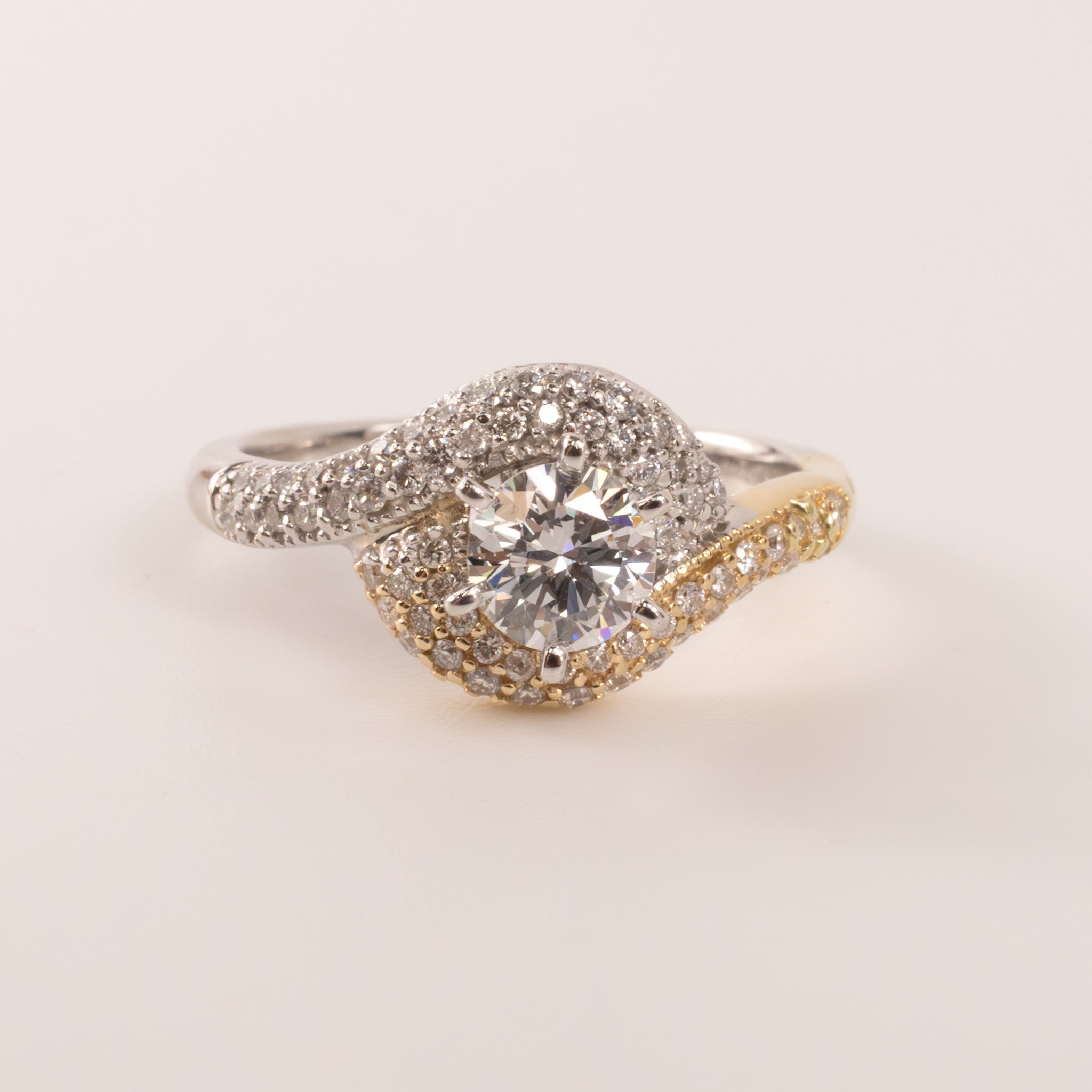 14K Two-Tone Diamond 0.47ct Bypass Halo Engagement Ring