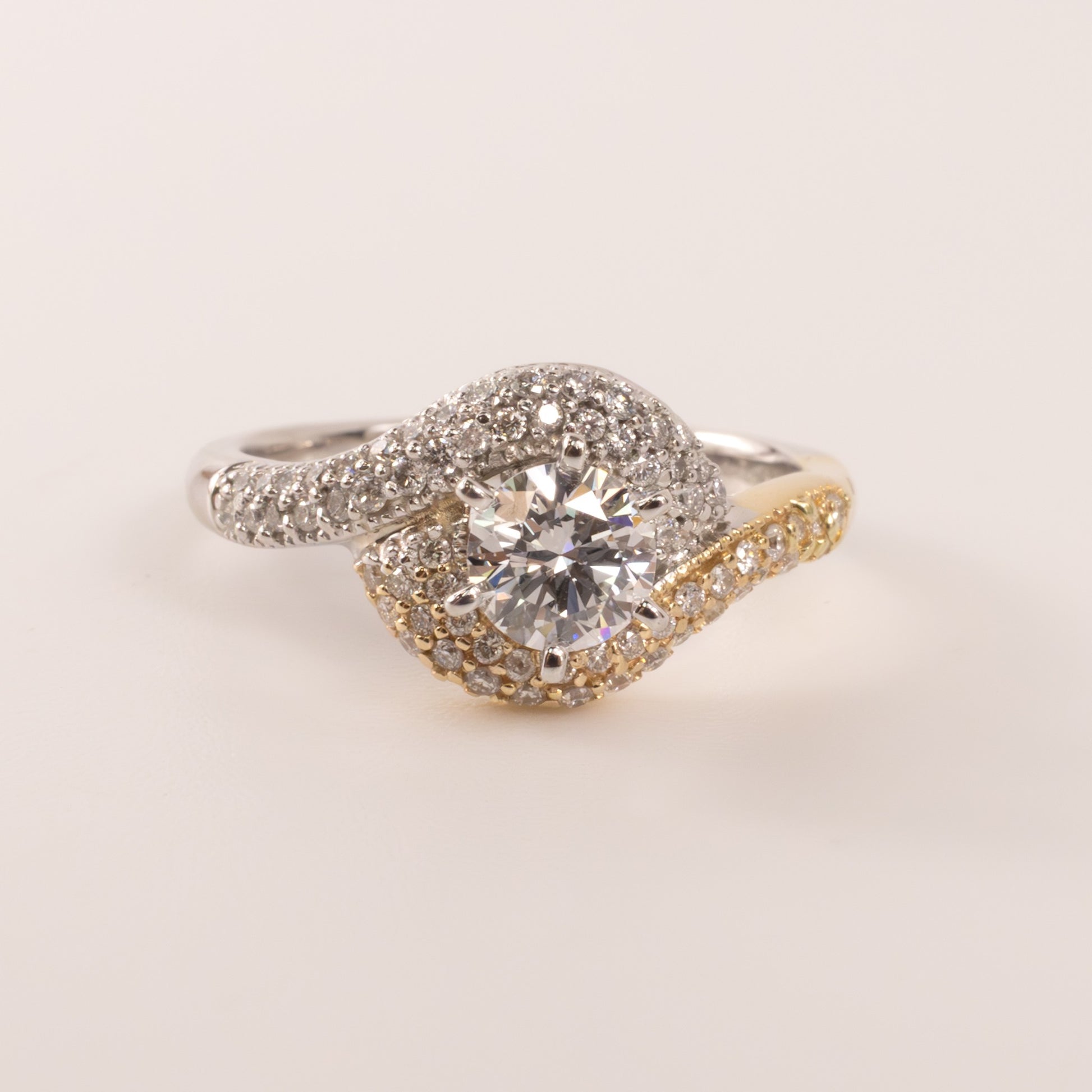 14K Two-Tone Diamond 0.47ct Bypass Halo Engagement Ring