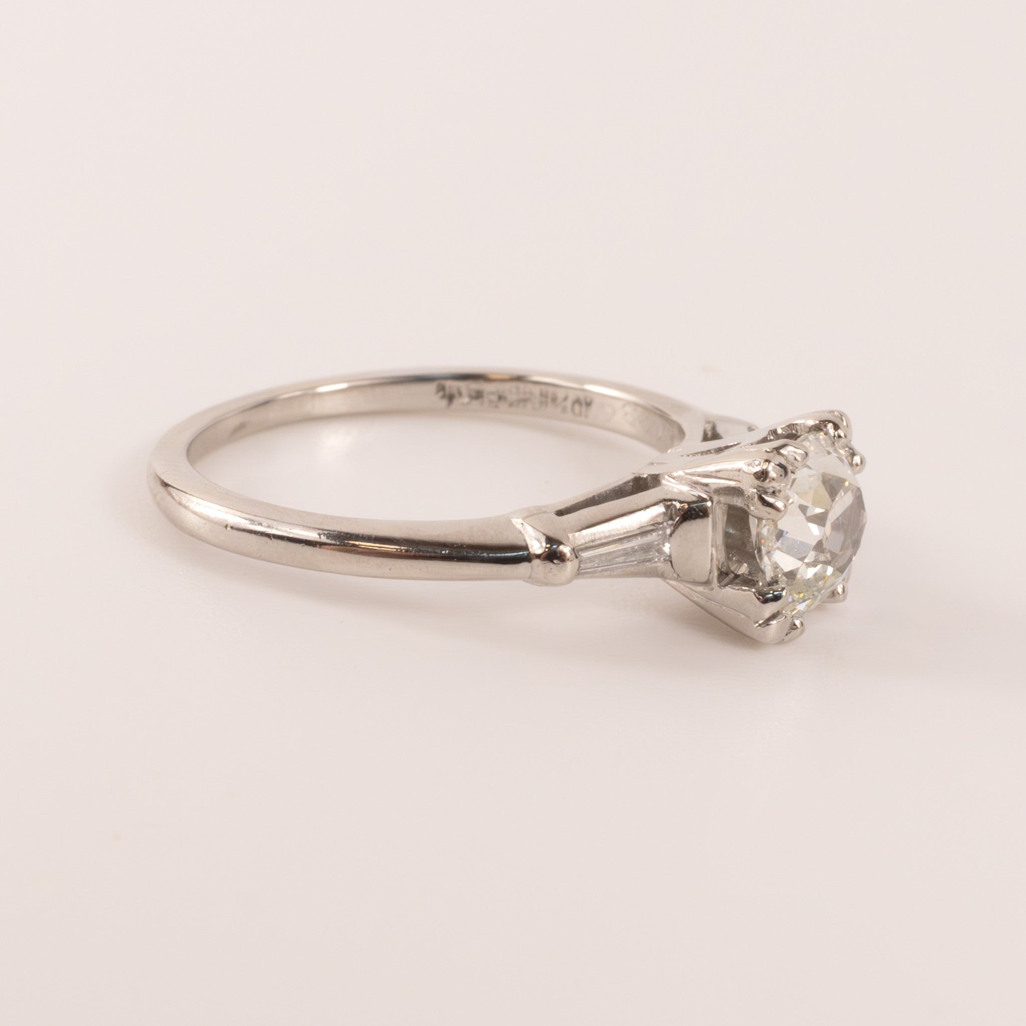 Platinum Diamond 0.82ct Old Mine Cut Three-Stone Engagement Ring