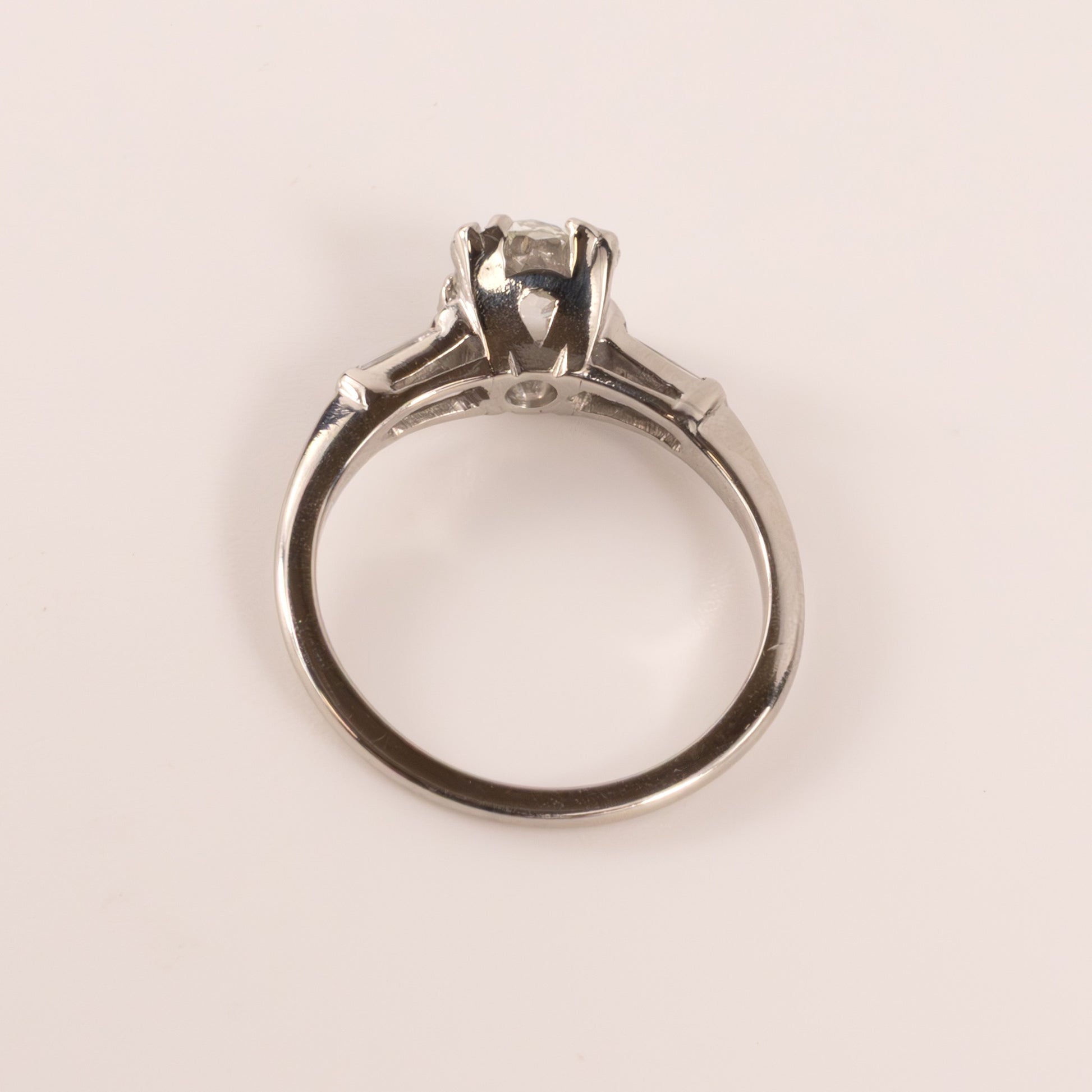 Platinum Diamond 0.82ct Old Mine Cut Three-Stone Engagement Ring