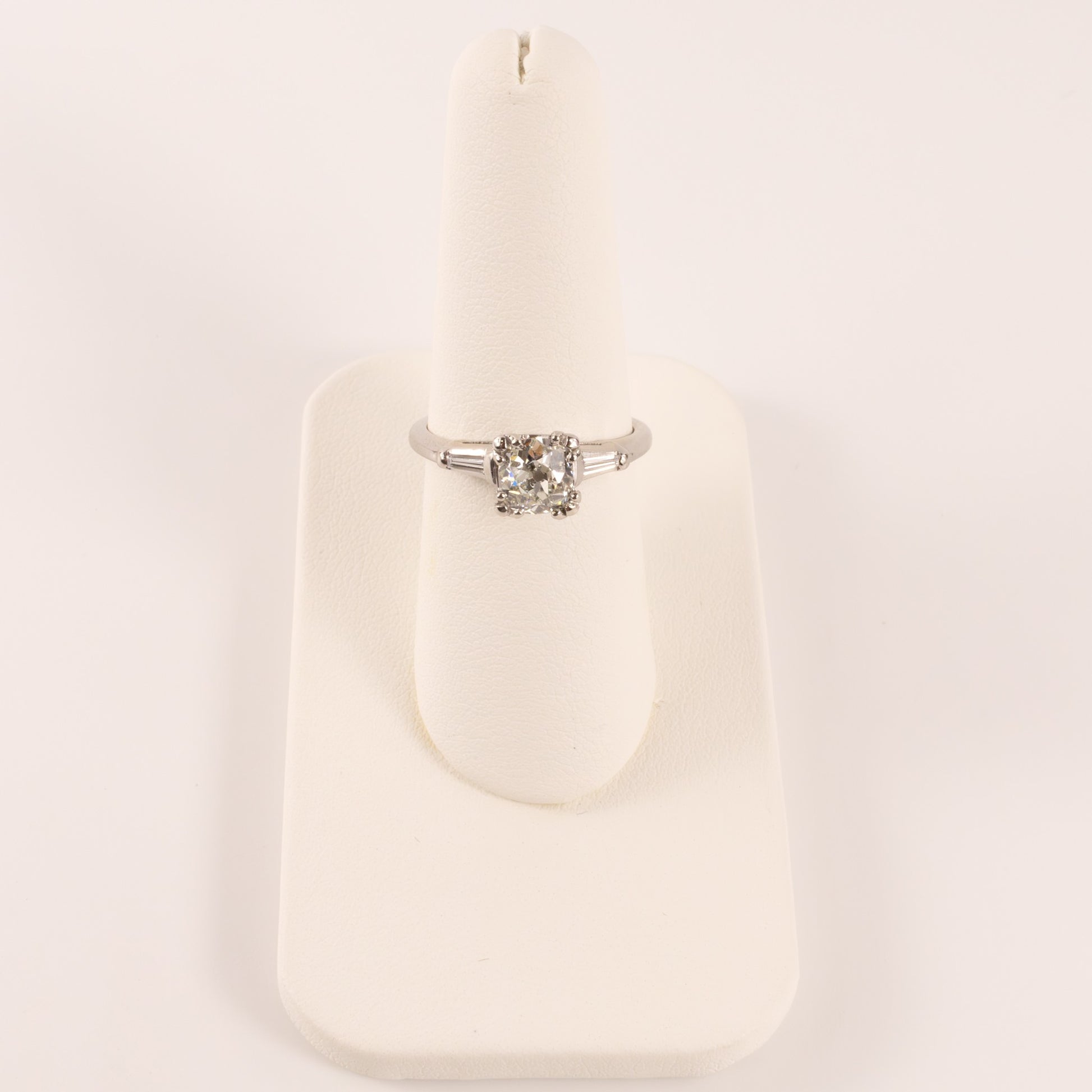 Platinum Diamond 0.82ct Old Mine Cut Three-Stone Engagement Ring