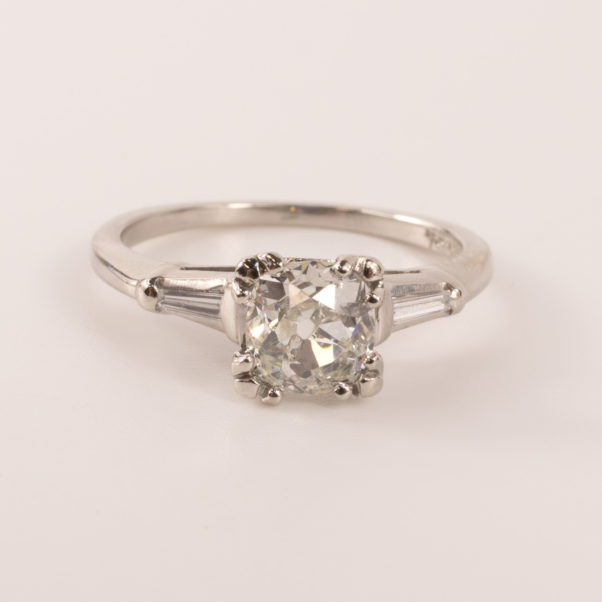 Platinum Diamond 0.82ct Old Mine Cut Three-Stone Engagement Ring