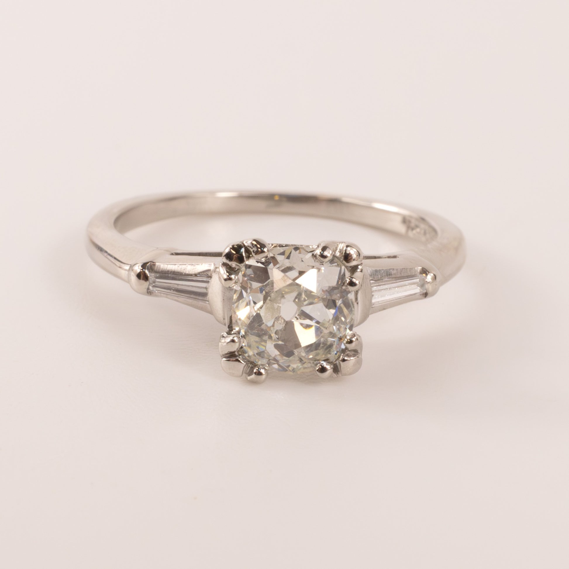 Platinum Diamond 0.82ct Old Mine Cut Three-Stone Engagement Ring