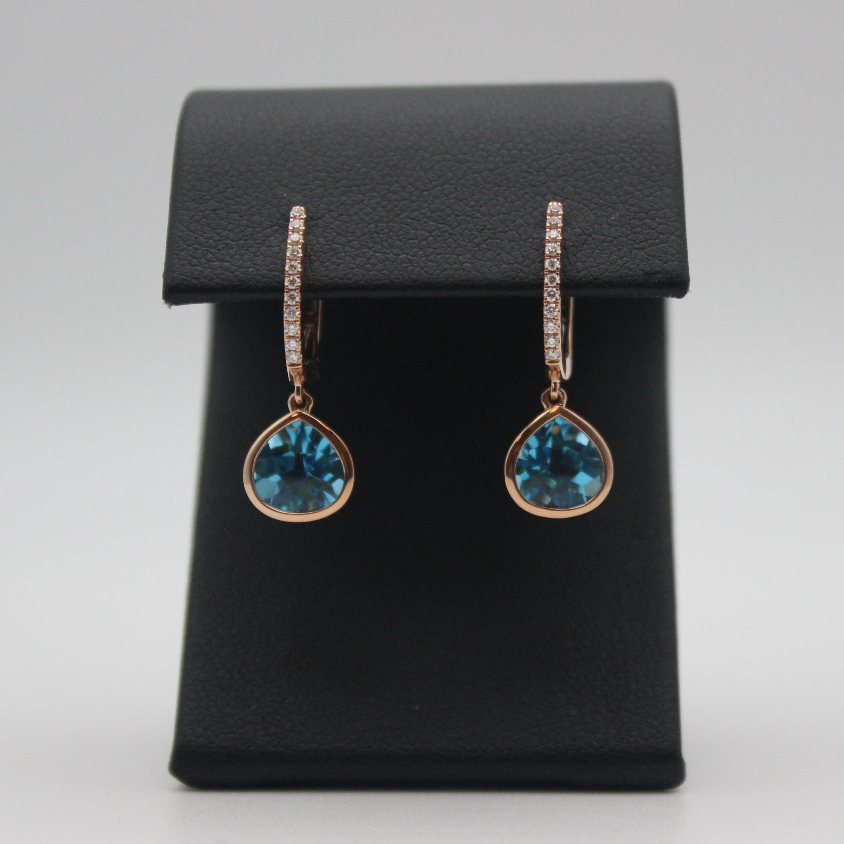 14KRG Blue Topaz and Diamond Dangle Earrings