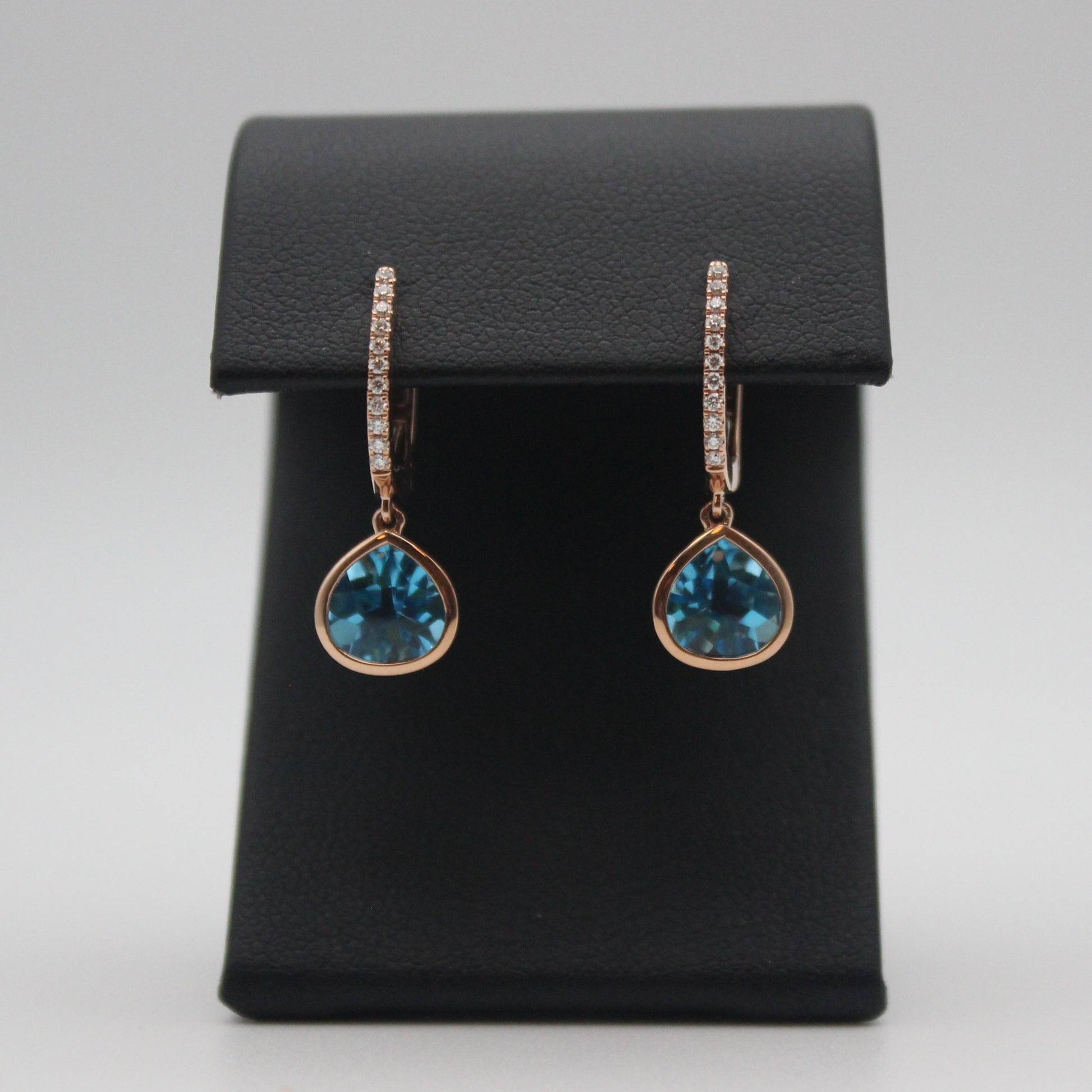 14KRG Blue Topaz and Diamond Dangle Earrings