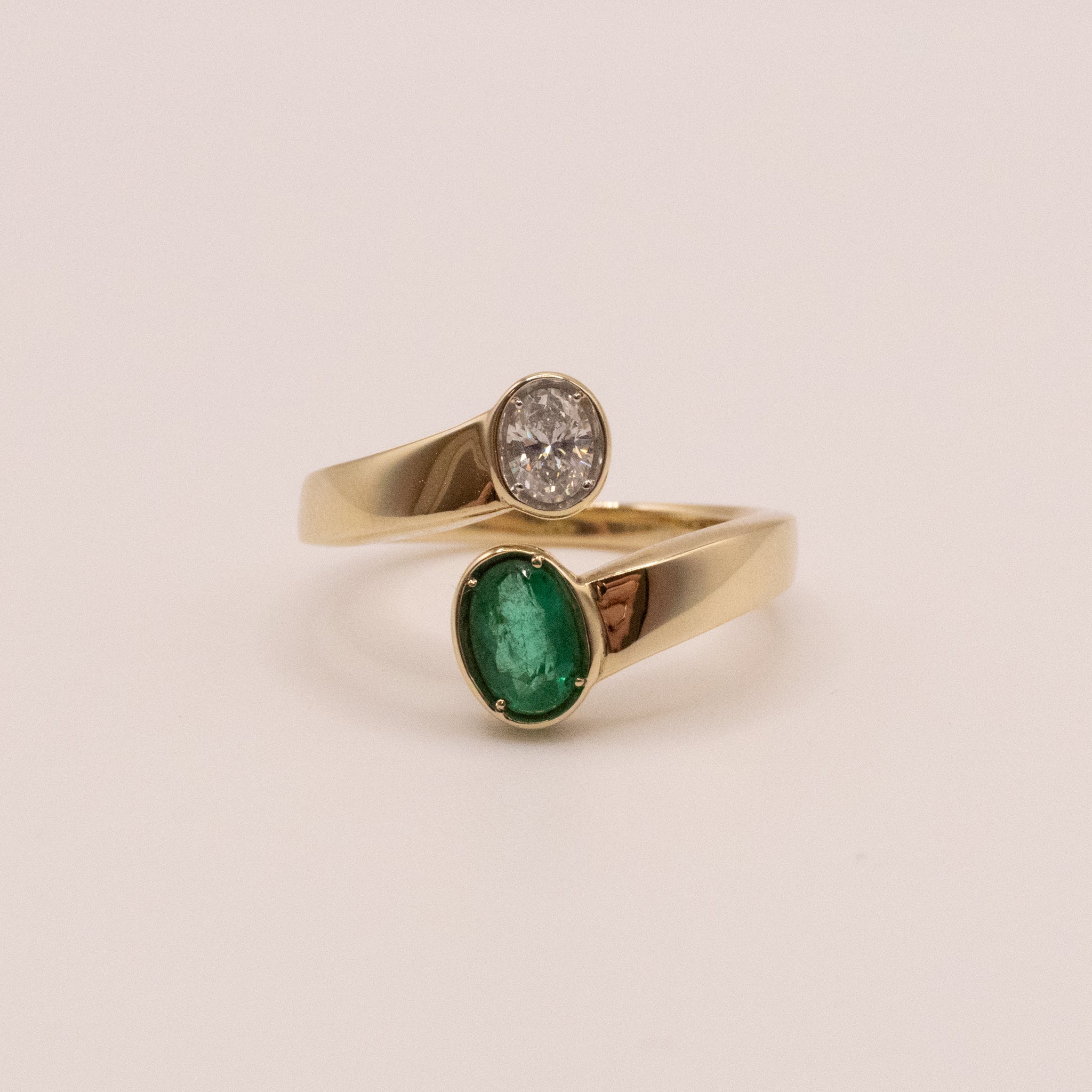 14KYG Emerald and Diamond Bypass Ring