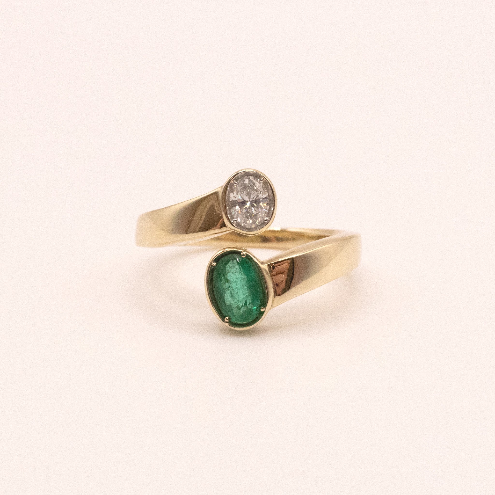 14KYG Emerald and Diamond Bypass Ring