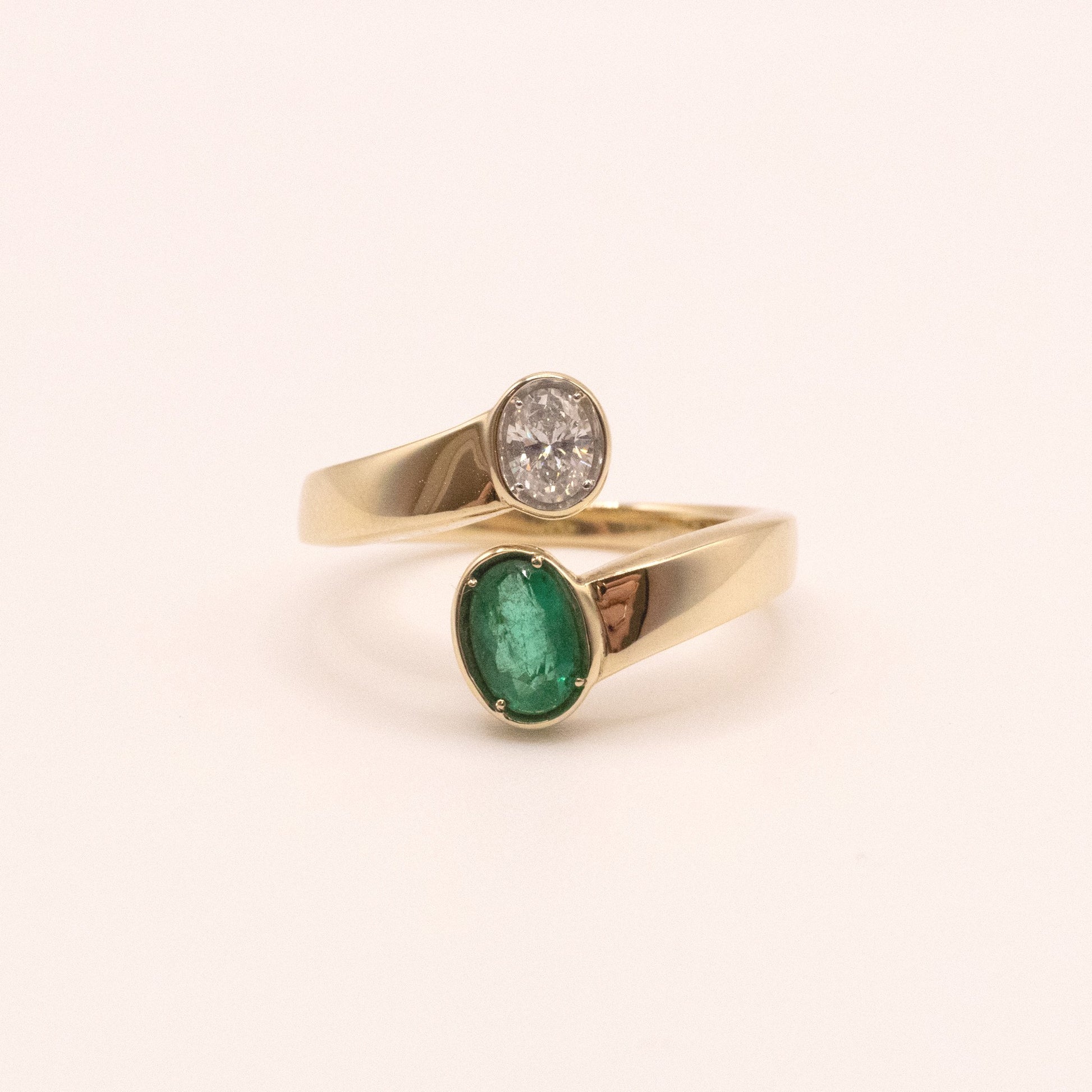 14KYG Emerald and Diamond Bypass Ring