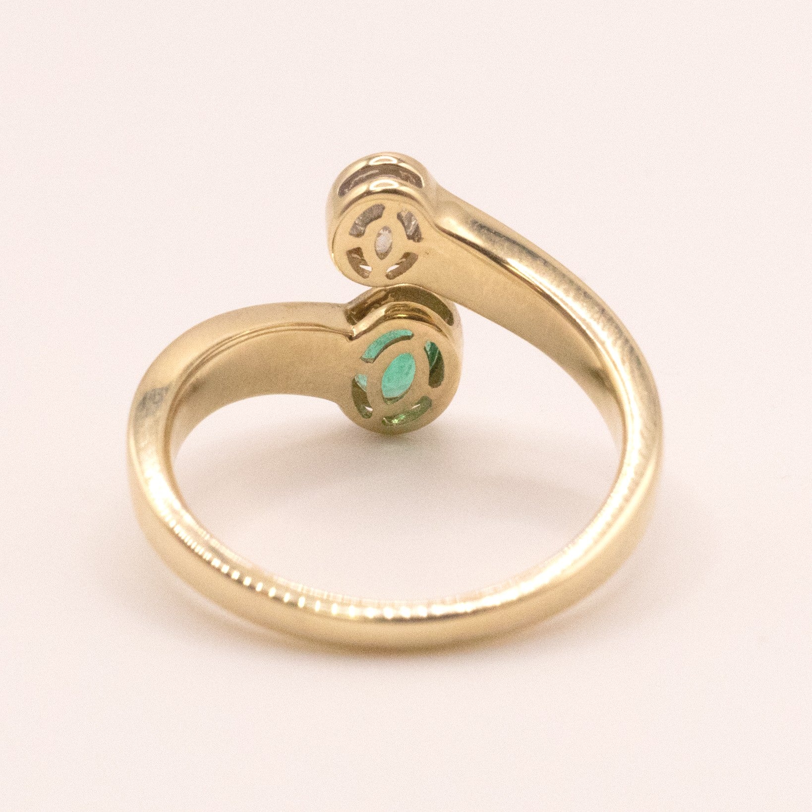 14KYG Emerald and Diamond Bypass Ring