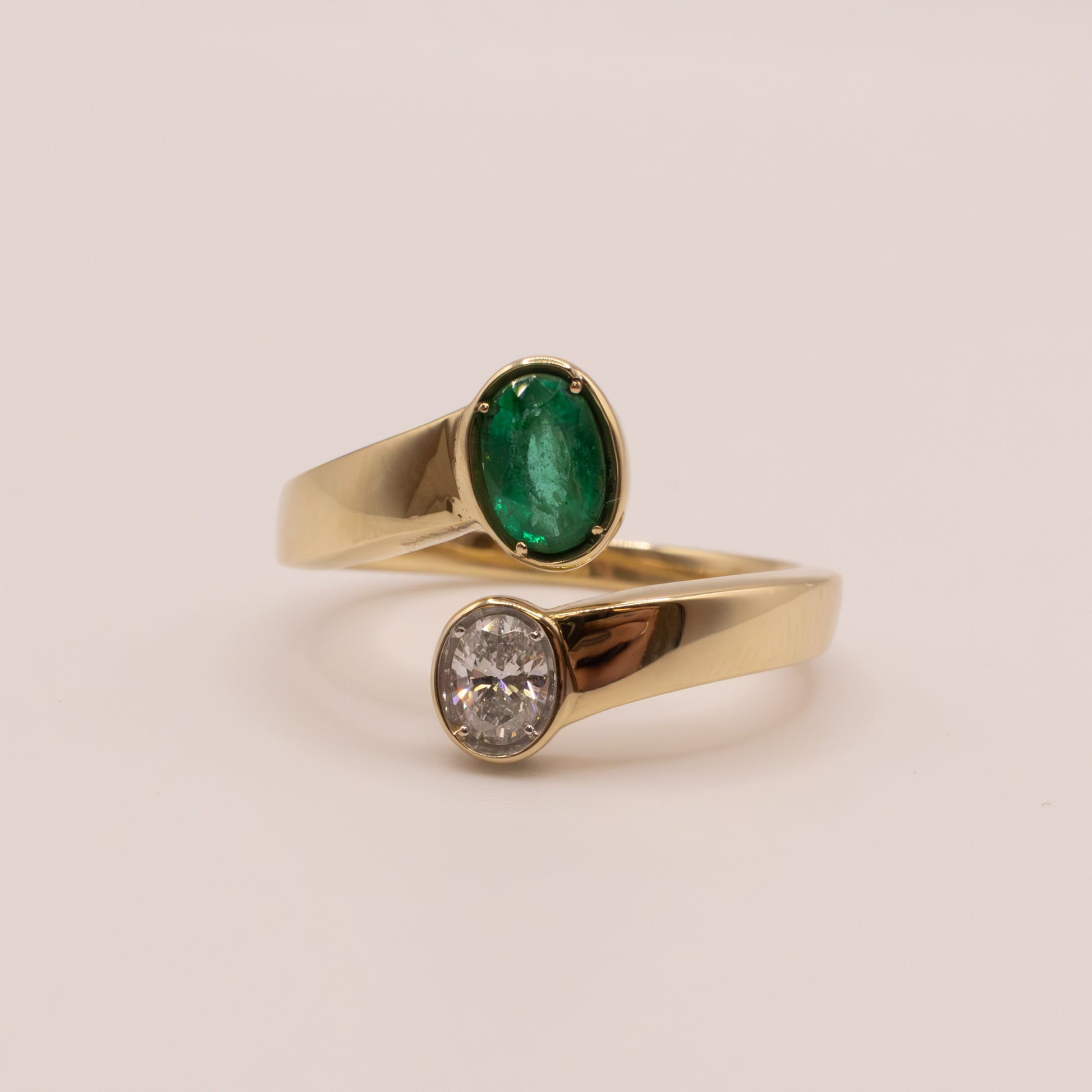 14KYG Emerald and Diamond Bypass Ring