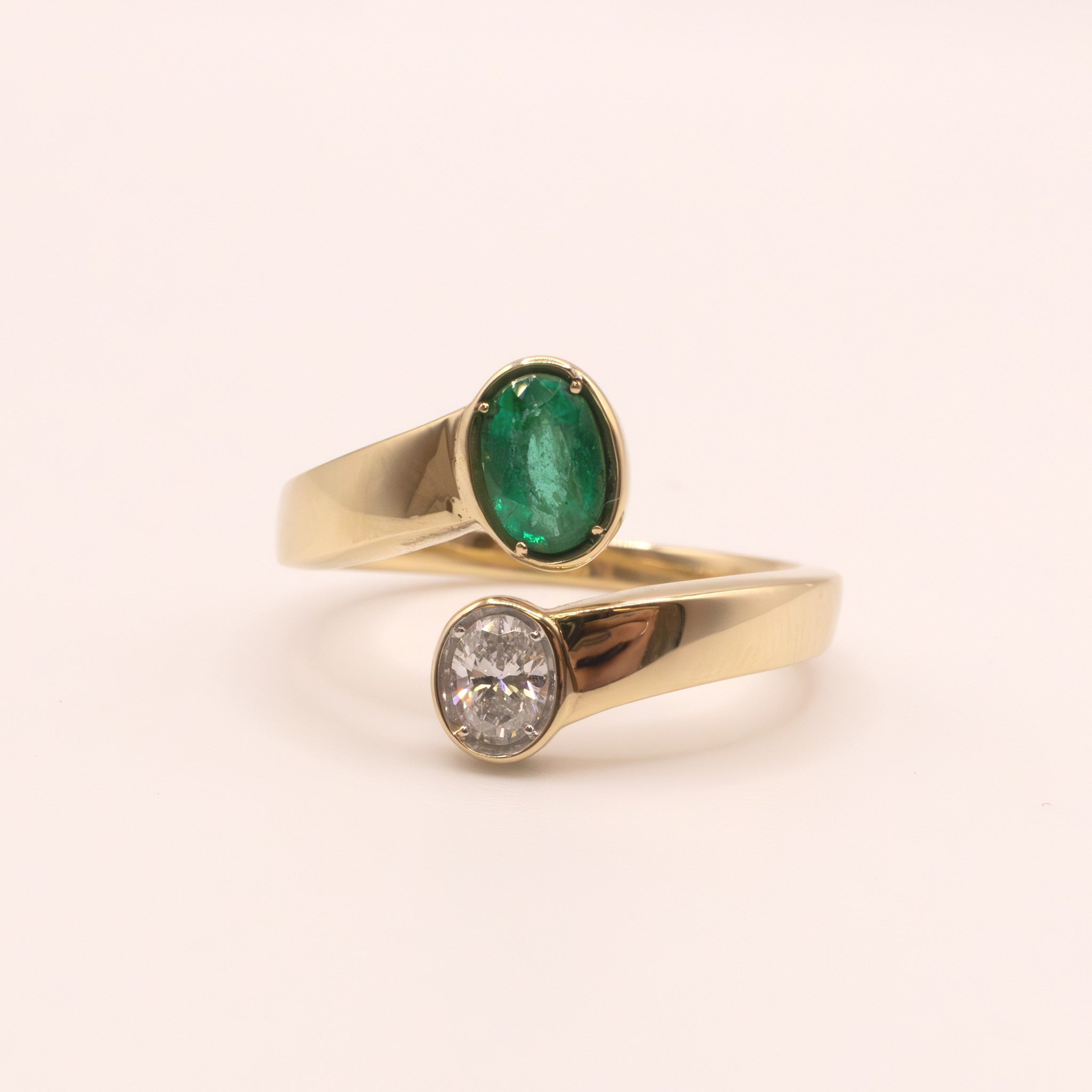 14KYG Emerald and Diamond Bypass Ring
