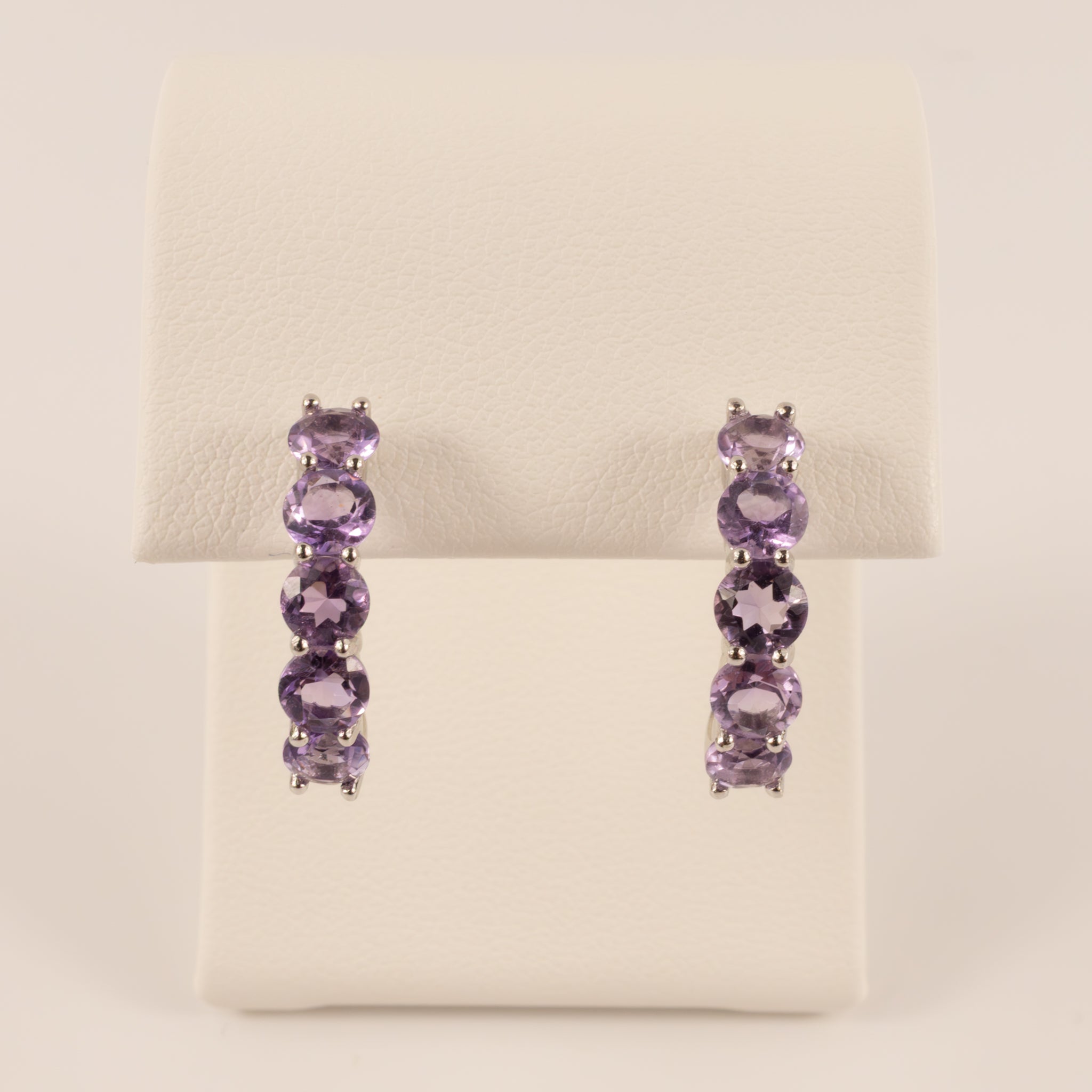 Sterling Silver Amethyst Open Hoop Earrings