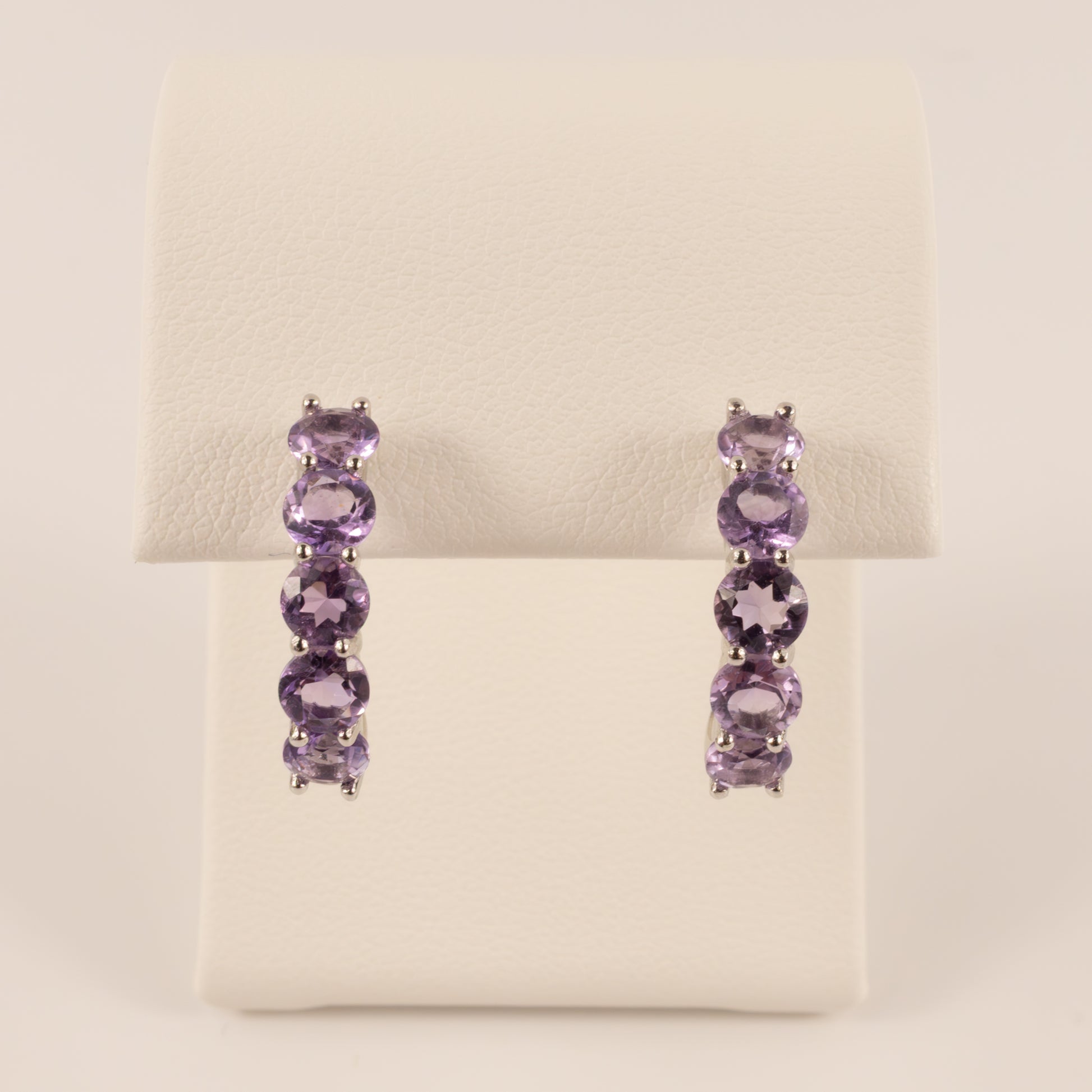 Sterling Silver Amethyst Open Hoop Earrings