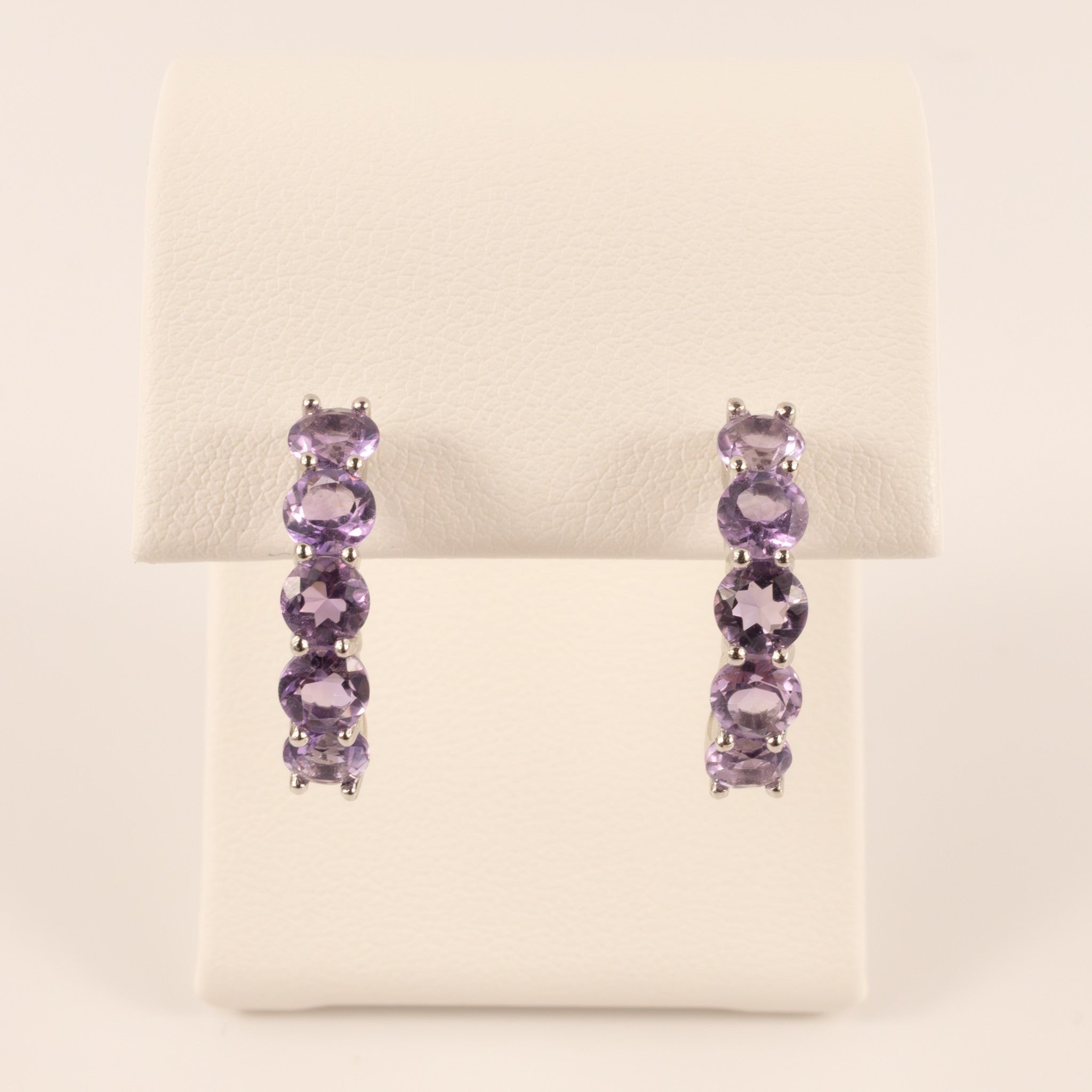 Sterling Silver Amethyst Open Hoop Earrings