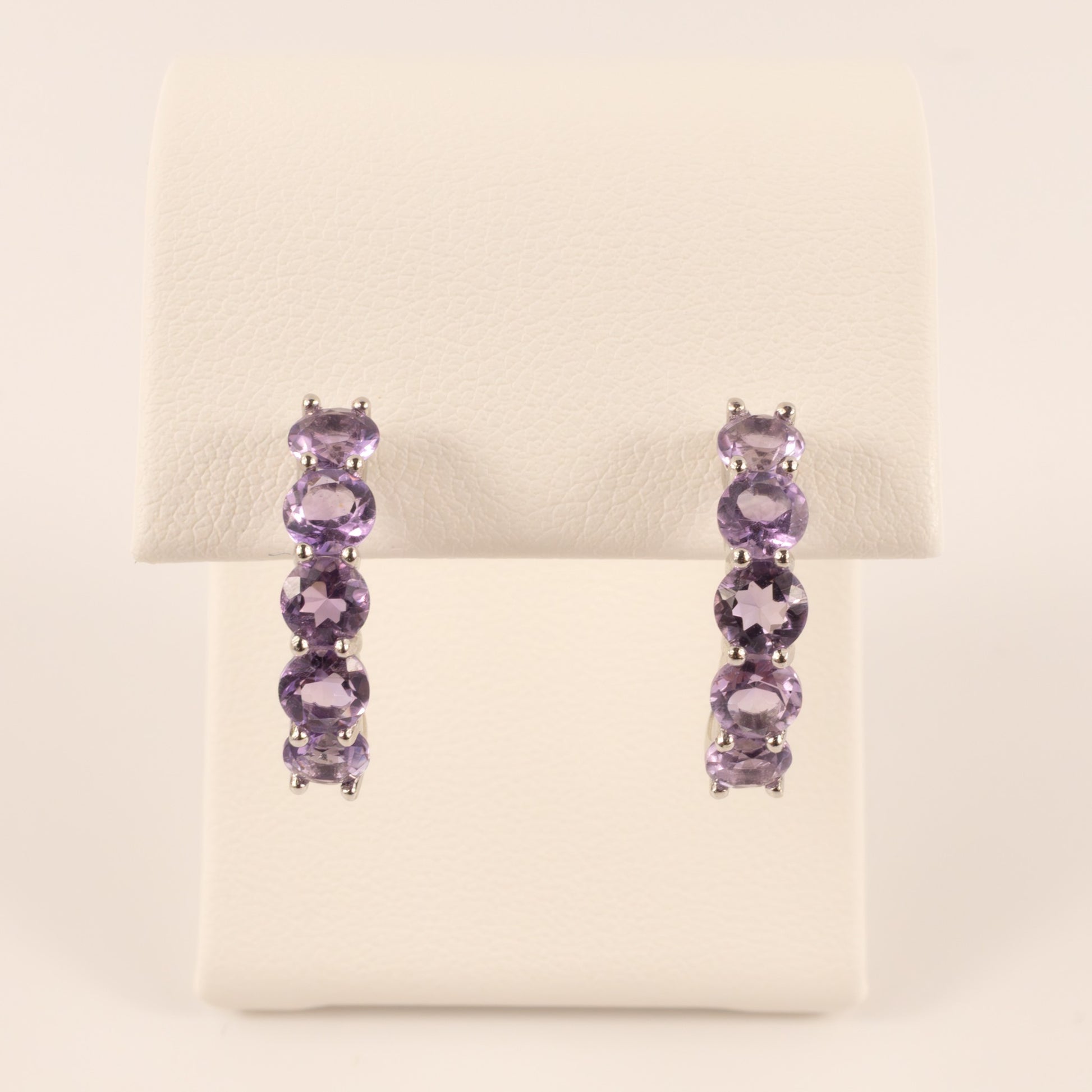 Sterling Silver Amethyst Open Hoop Earrings