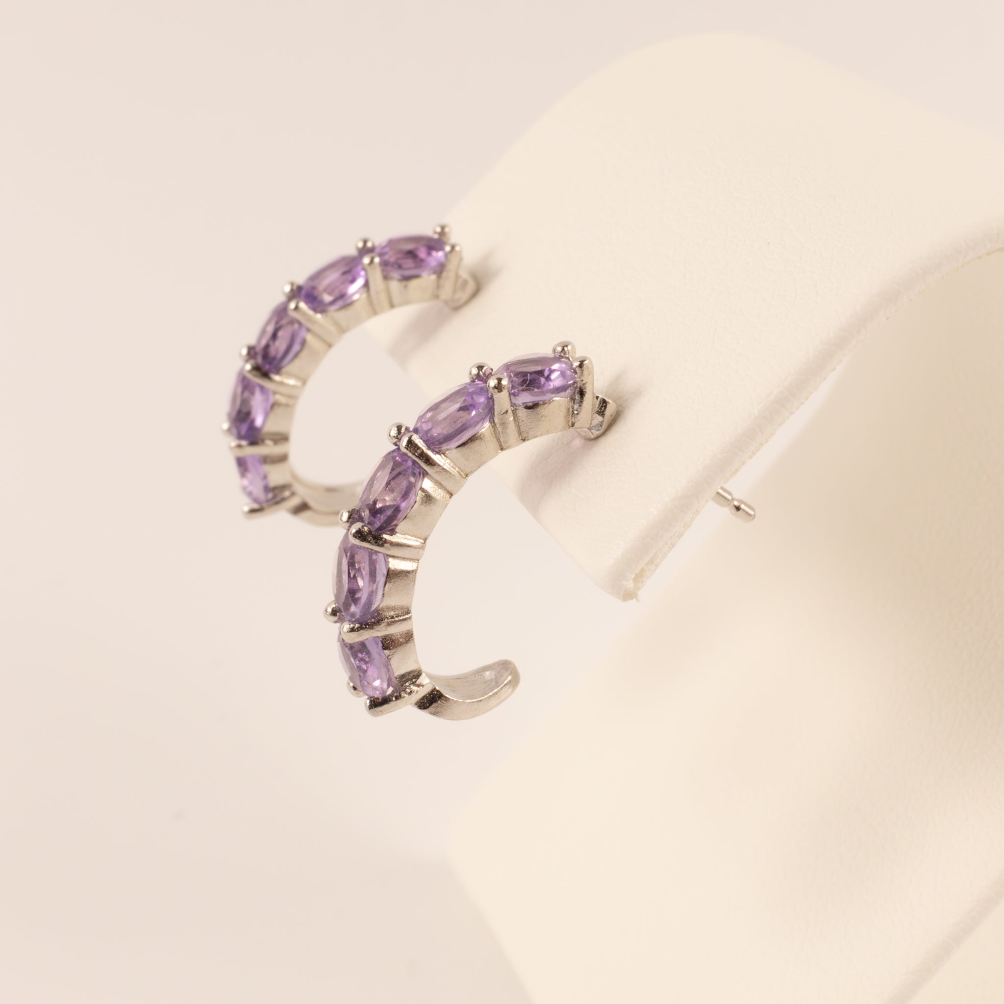 Sterling Silver Amethyst Open Hoop Earrings