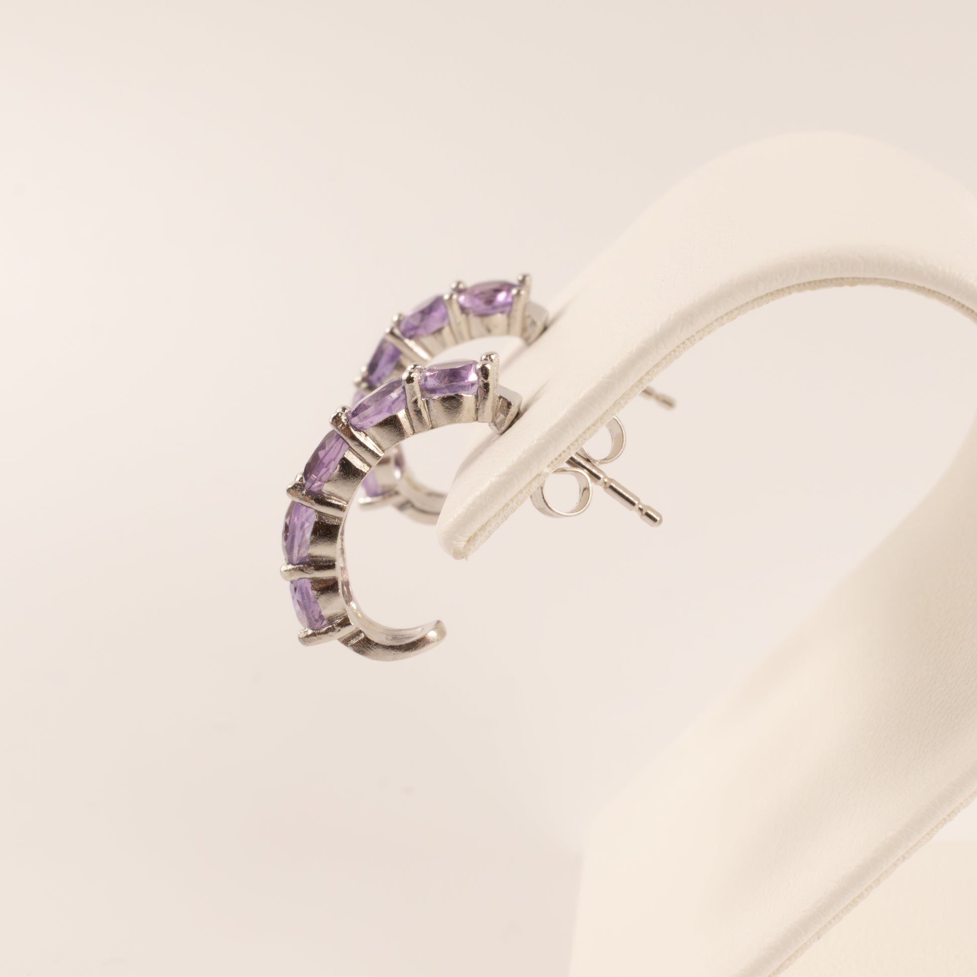 Sterling Silver Amethyst Open Hoop Earrings